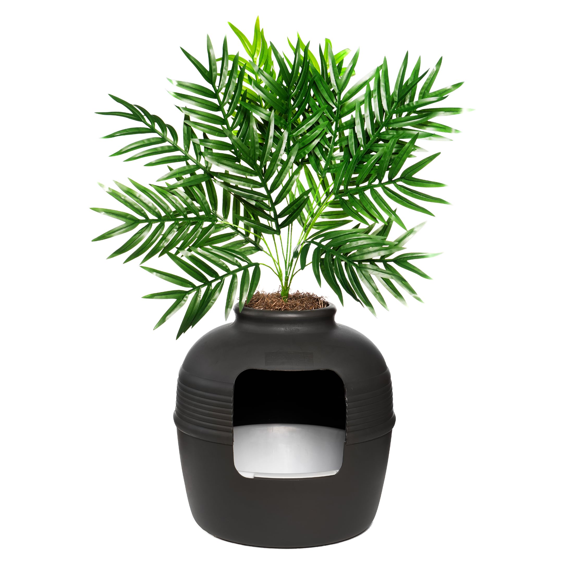 Good Pet Stuff Hidden Cat Litter Box Enclosure with Artificial Plant, Decorative Round Planter, Removable Tray, Charcoal Filter 