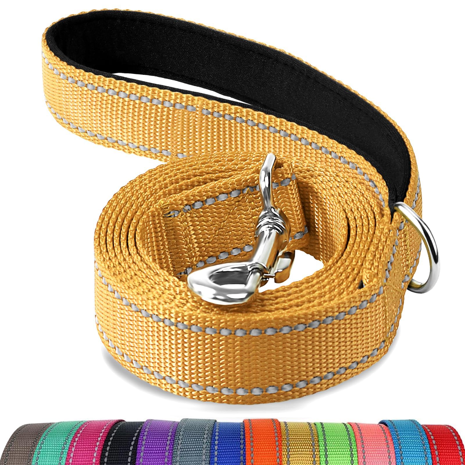 Joytale Double-Sided Reflective Dog Leash, 6 Ft/5 Ft/4 Ft, Padded Handle Nylon Dogs Leashes For Medium & Large Dogs Walking, Brown, 5Ft