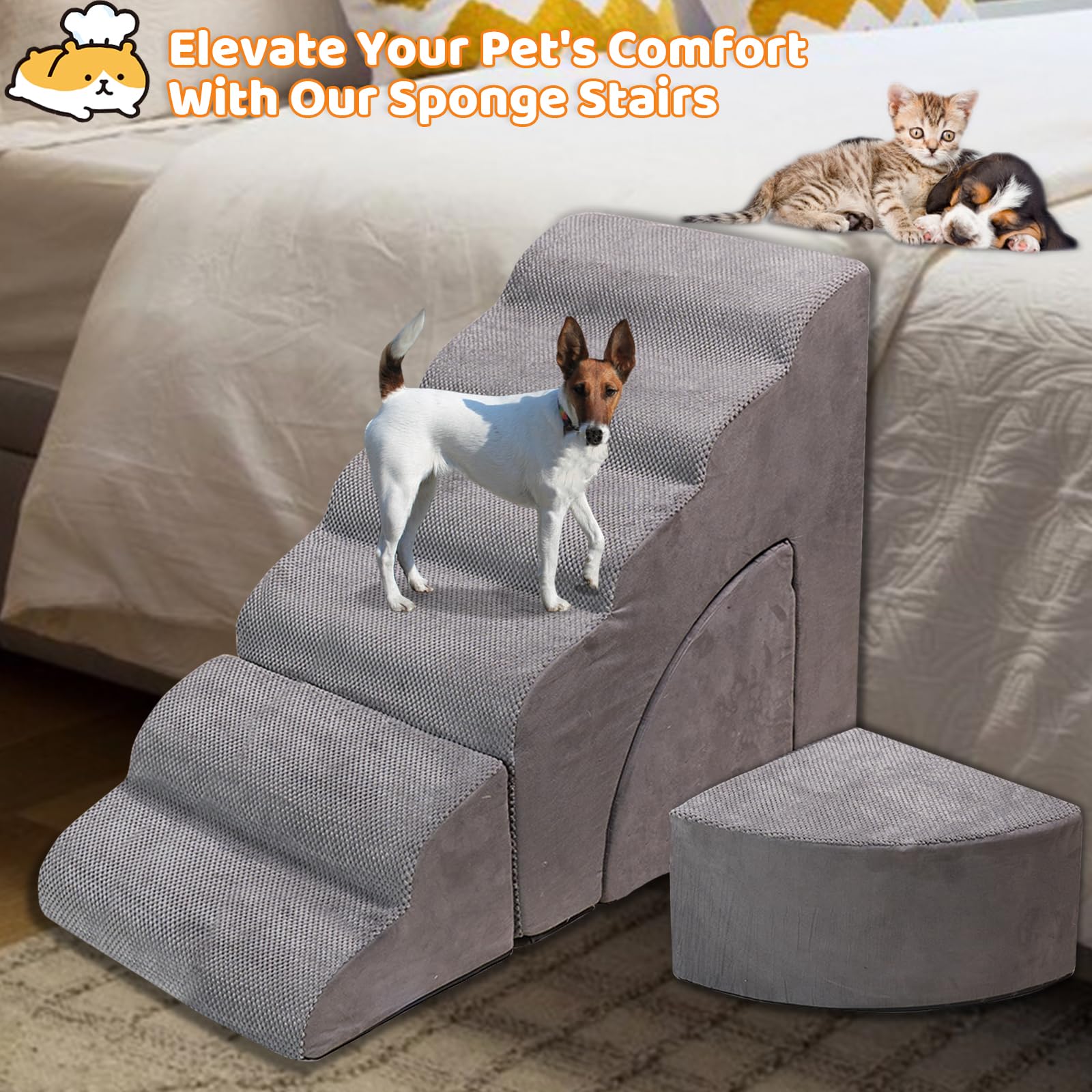 Dog Stairs For Small Dogs, 30 Inch High Dog Steps For High Bed, 6 Tier Foam Dog Ramp For Bed, Non-Slip Pet Stairs For Old Dogs/C