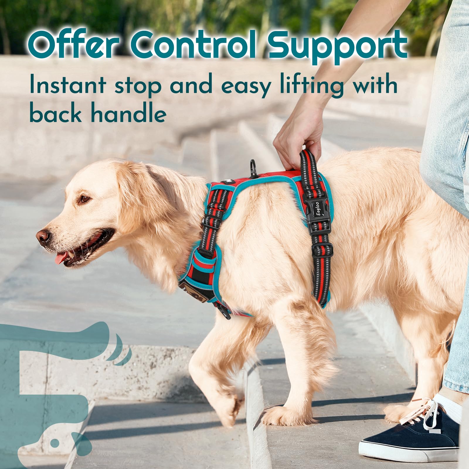 Eagloo Dog Harness Small Sized, Easy Wearing with 3 Buckles, Adjustable No Pull Pet Harness with 2 Rings for Walking, No Chock R