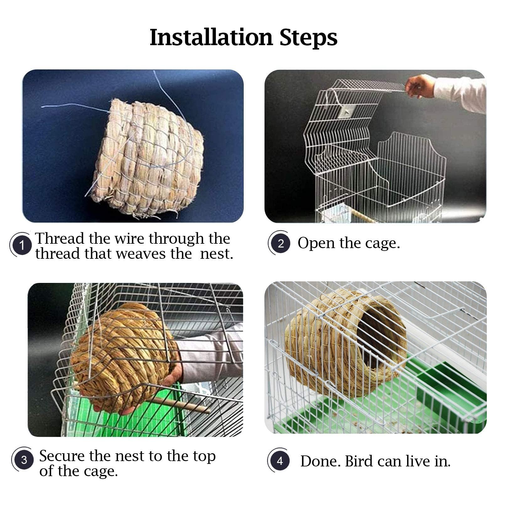 Kathson Birdcages Straw Bird Nests Natural Grass Woven Birdhouse Resting Breeding Nesting Cages Hideaway Shelter For Finch Canary Budgie Lovebird Pearl Bird And Small Parrot