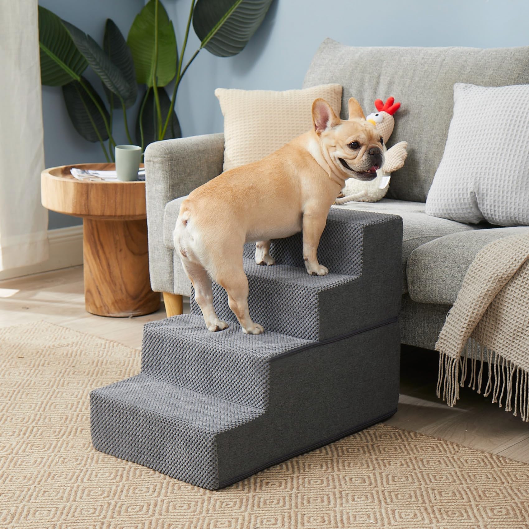Eheyciga Dog Stairs For Small Dogs, 4-Step Dog Stairs For High Beds And Couch, Folding Pet Steps For Small Dogs And Cats, And High Bed Climbing, Non-Slip Balanced Dog Indoor Step, Grey, 3/4/5 Steps
