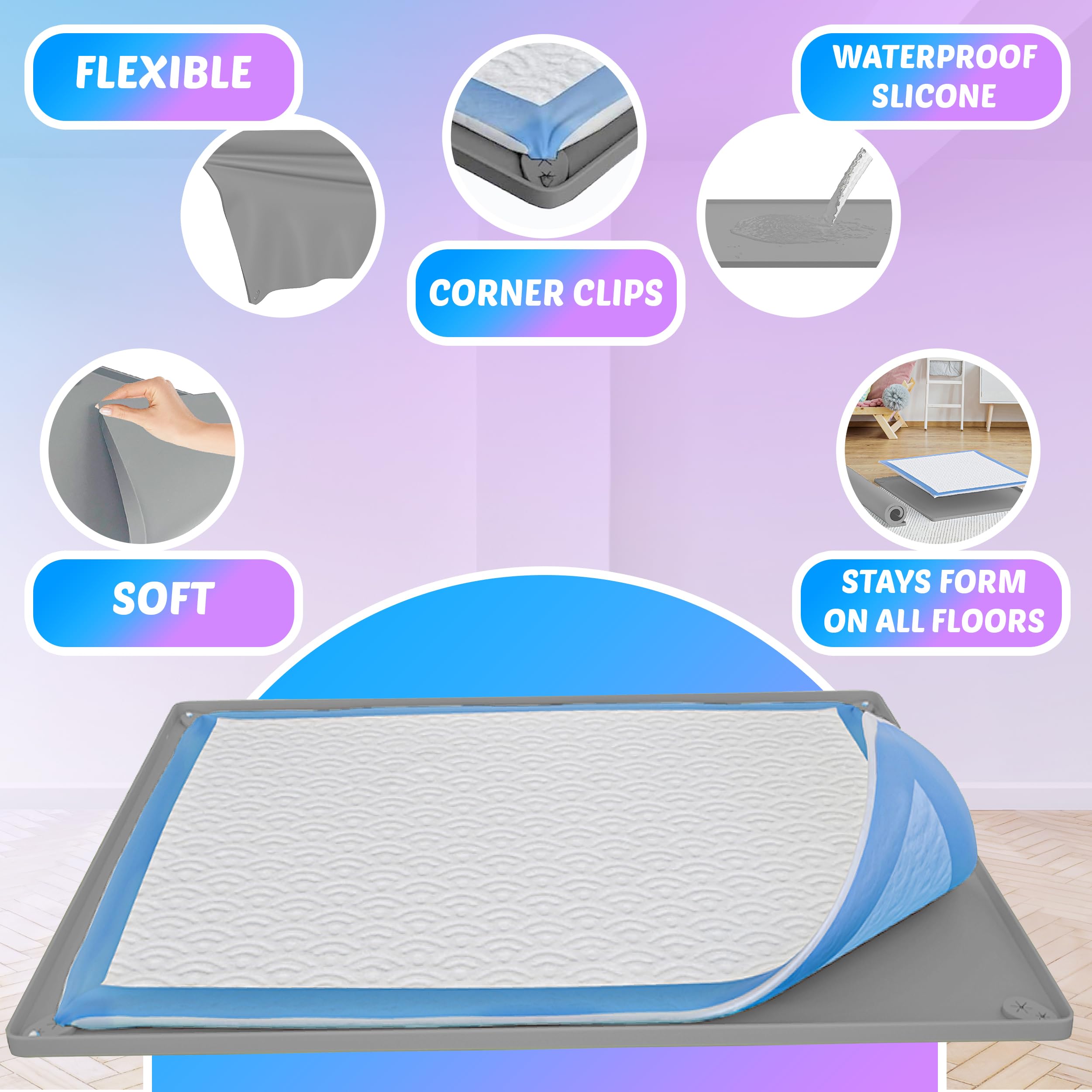 Tidyfriend Pee Pad Holder Tray 28 X 34 Inches, Silicone Dog Potty Tray, Easy To Clean No Spill Dog Potty Training Pad Holder (Li