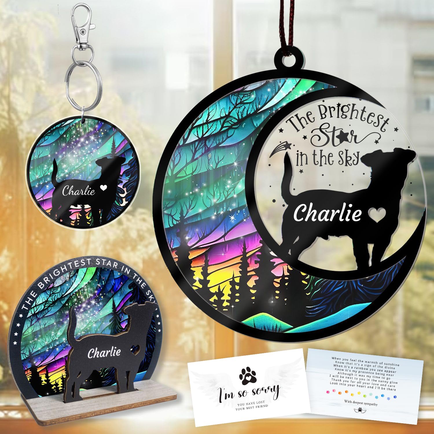 Dog Memorial Suncatcher, Personalized With Name And Dog Breeds, Custom Pet Loss Suncatcher, Gifts For Dog Lovers, Dog Memorial O