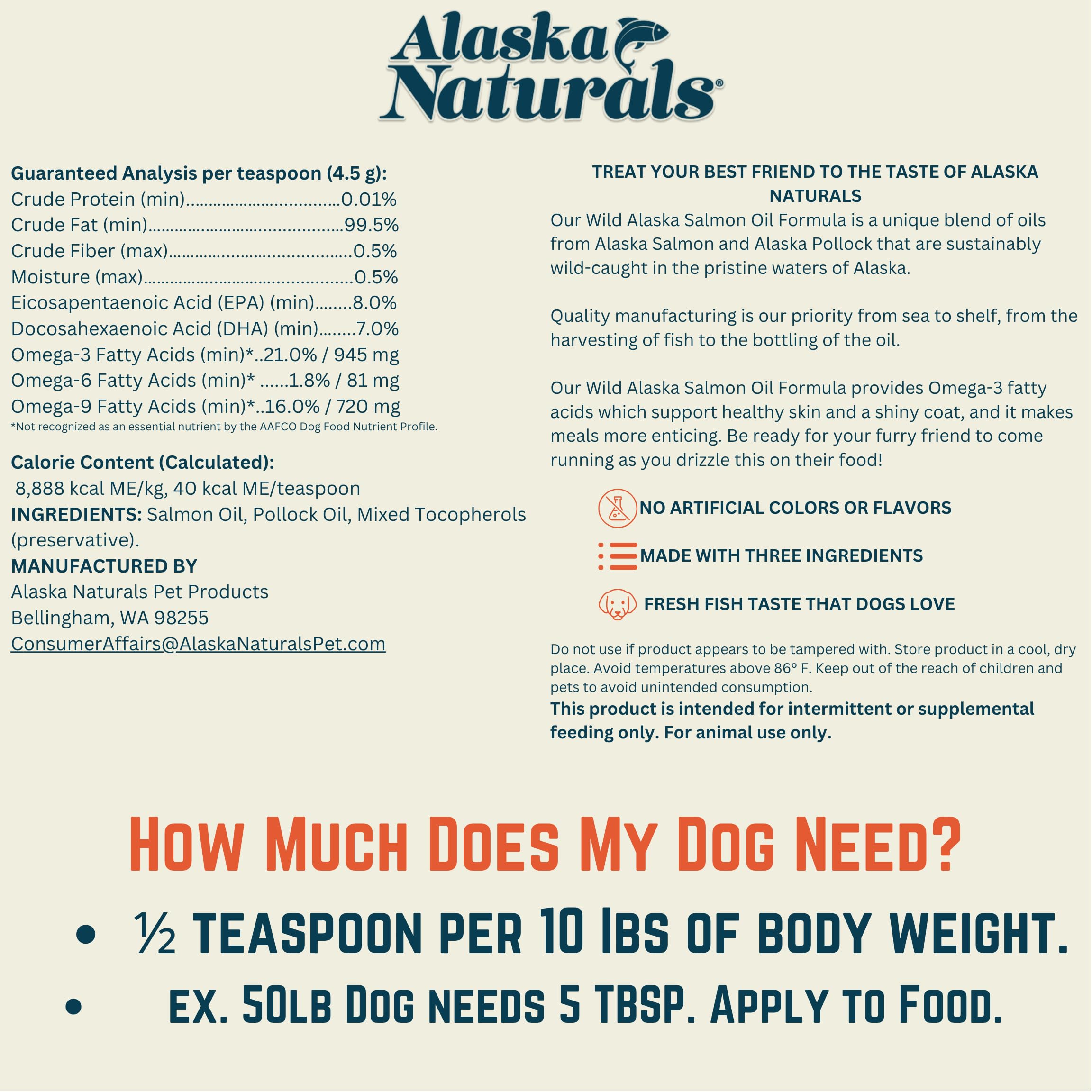 Alaska Naturals Wild Alaskan Salmon Fish Oil Supplement for Dogs, 32 oz, EPA DHA Omega 3 Liquid Food Topper