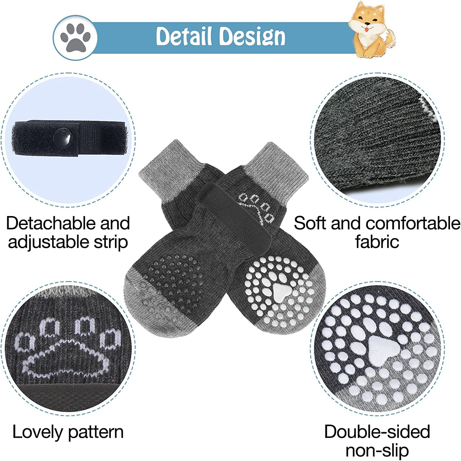 Scenereal Anti-Slip Dog Socks To Prevent Licking Paws, Dog Shoes For Hot/Cold Pavement, Dog Boots & Paw Protectors With Grippers