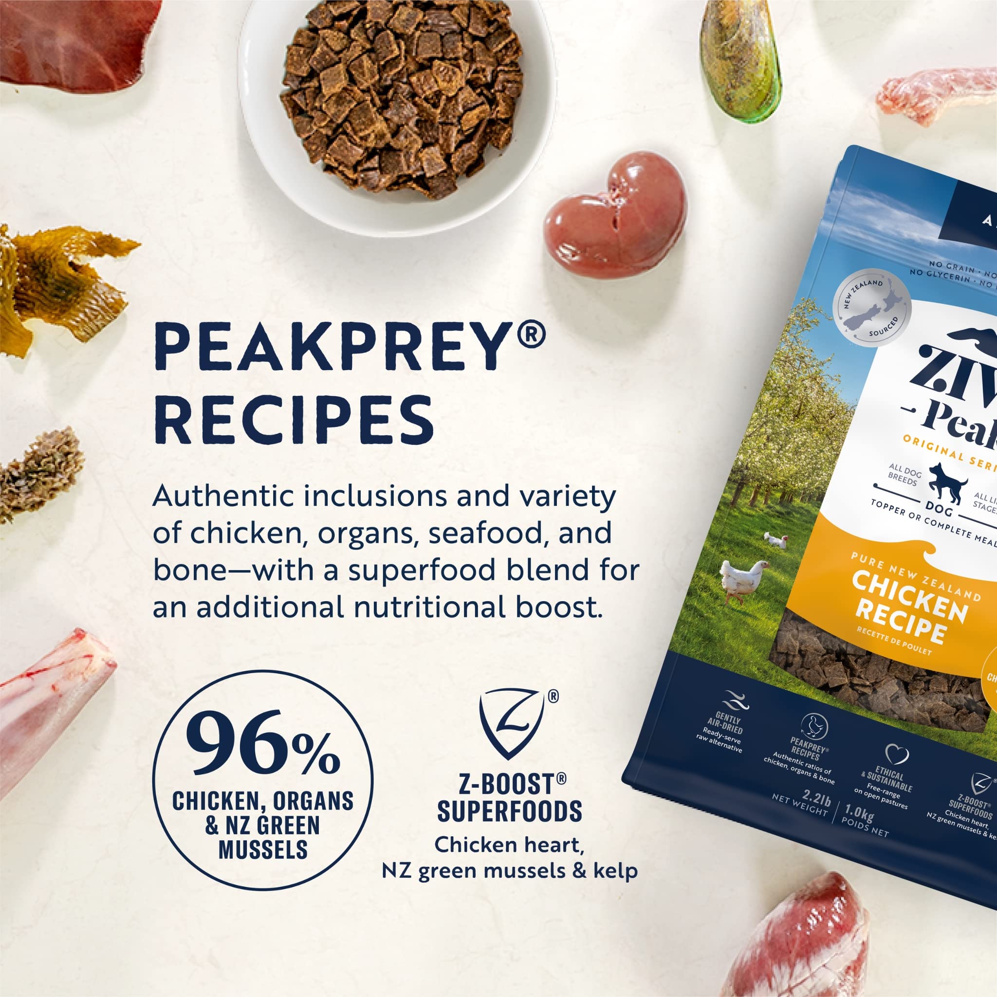 ZIWI Peak Air-Dried Dog Food - Chicken - All Natural, High Protein, Grain Free, Limited Ingredient w/ Superfoods (35.2oz)