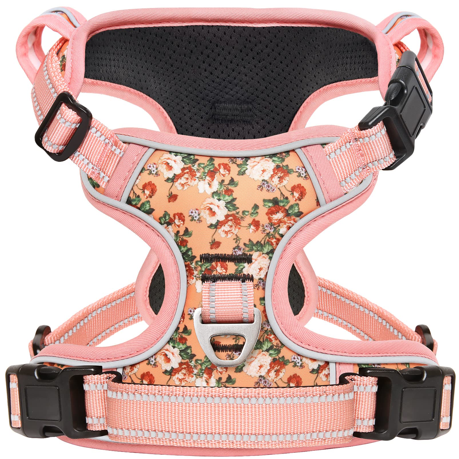 Timos No Pull Dog Harness,No Need Go Over Dogs Head 3 Snap Buckles Reflective Oxford No Choke Puppy Harness With Front & Back 2 Metal Leash Clips Soft Padded Vest Harnesses For Small Medium Large Dogs