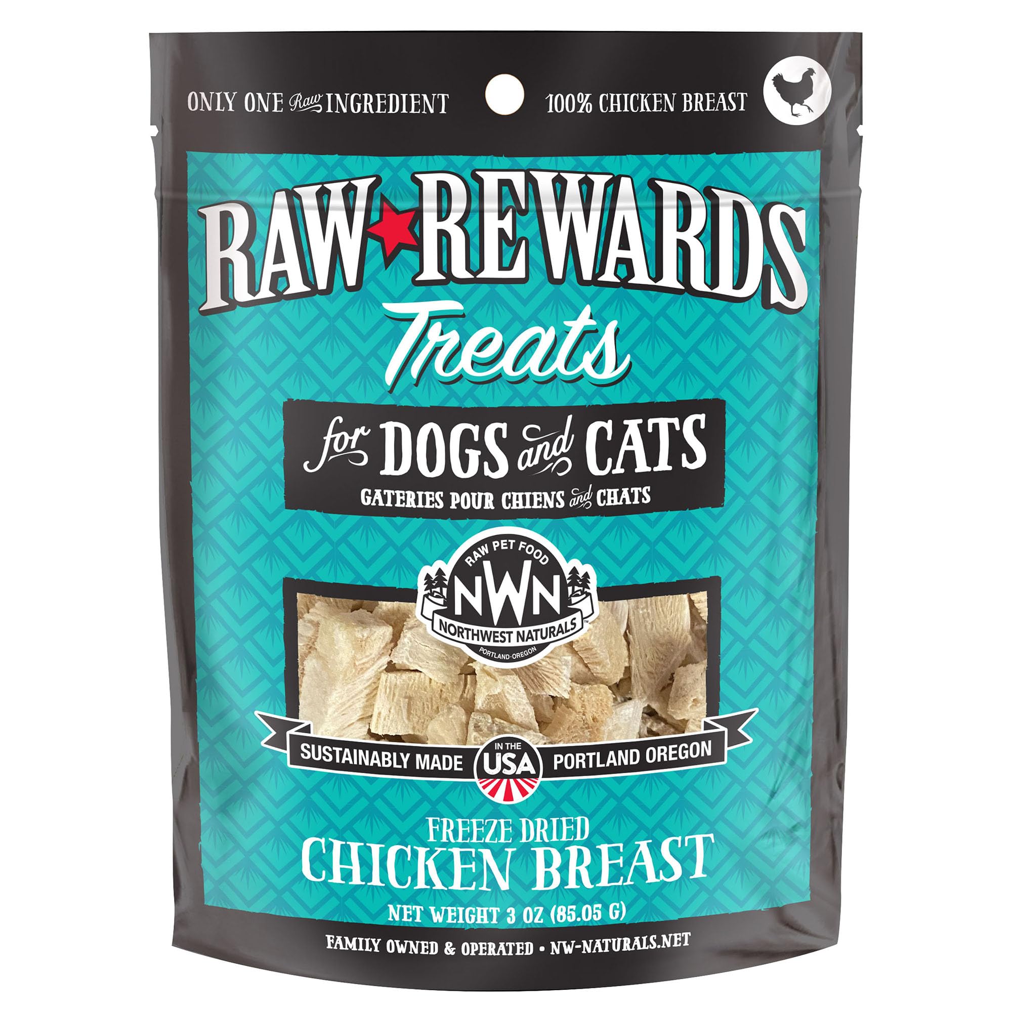 Northwest Naturals Raw Rewards Freeze-Dried Chicken Breast Treats for Dogs and Cats - Bite-Sized Pieces - Healthy, 1 Ingredient,