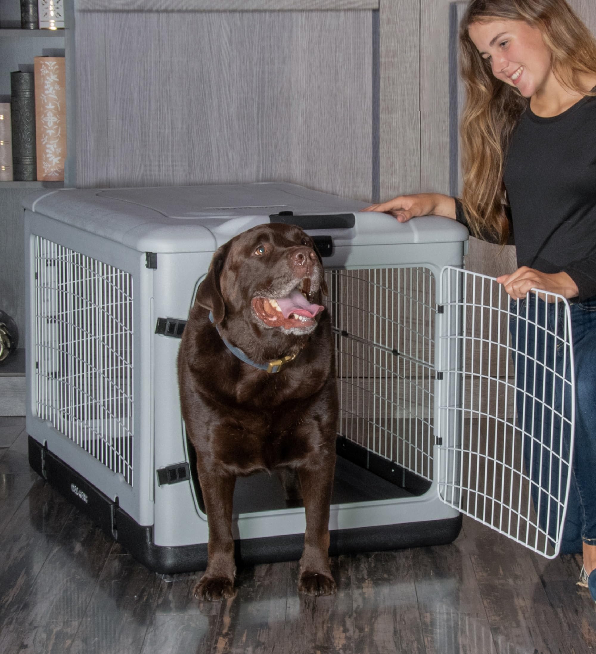 Pet Gear The Other Door    4 Door Steel Crate For Dogs/Cats With Removable Tray, Essential Grey, 42 Inch