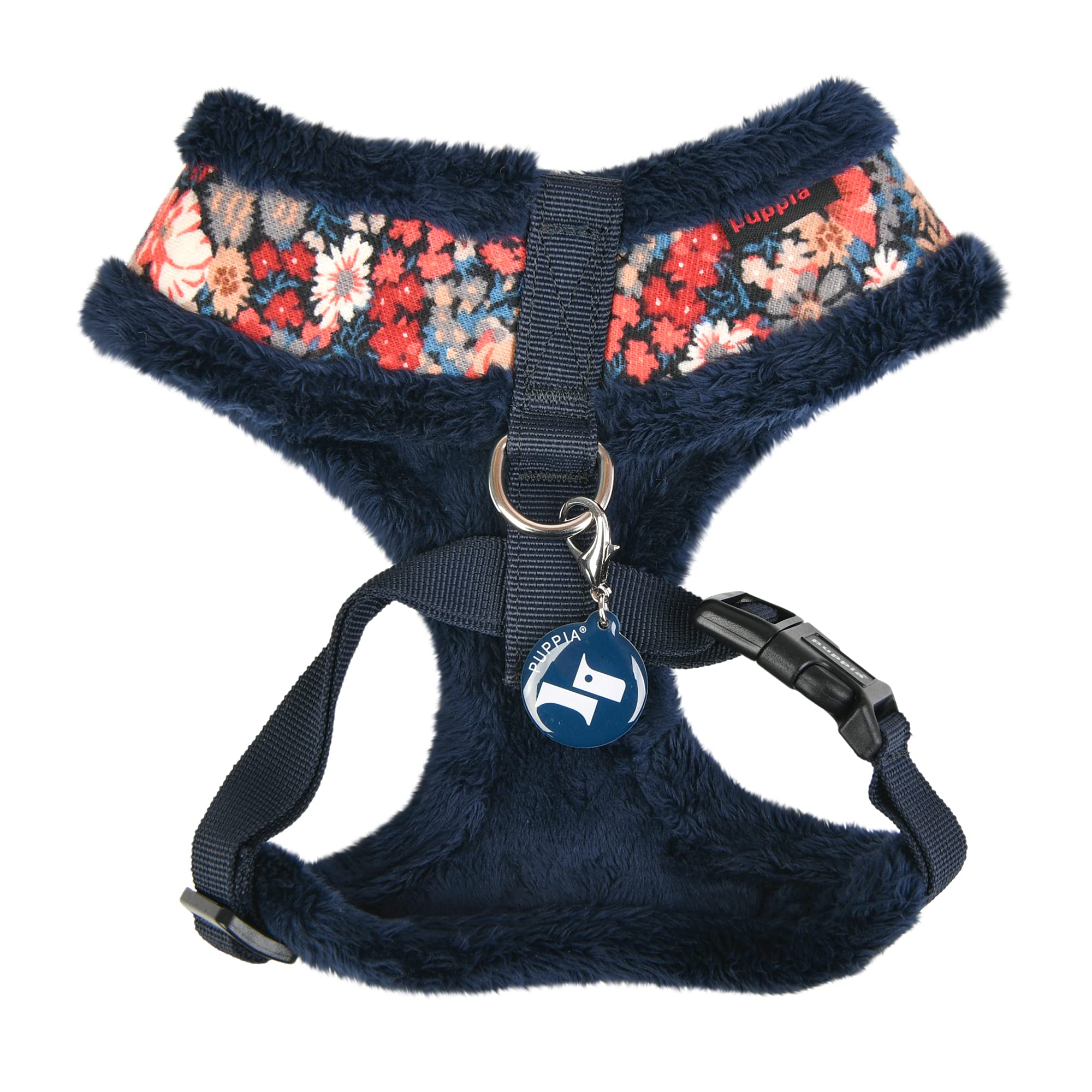Puppia Gianni Dog Harness Over-The-Head Warm Winter Flower Pattern Adjustable Chest For Small And Medium Dog, Navy, Small