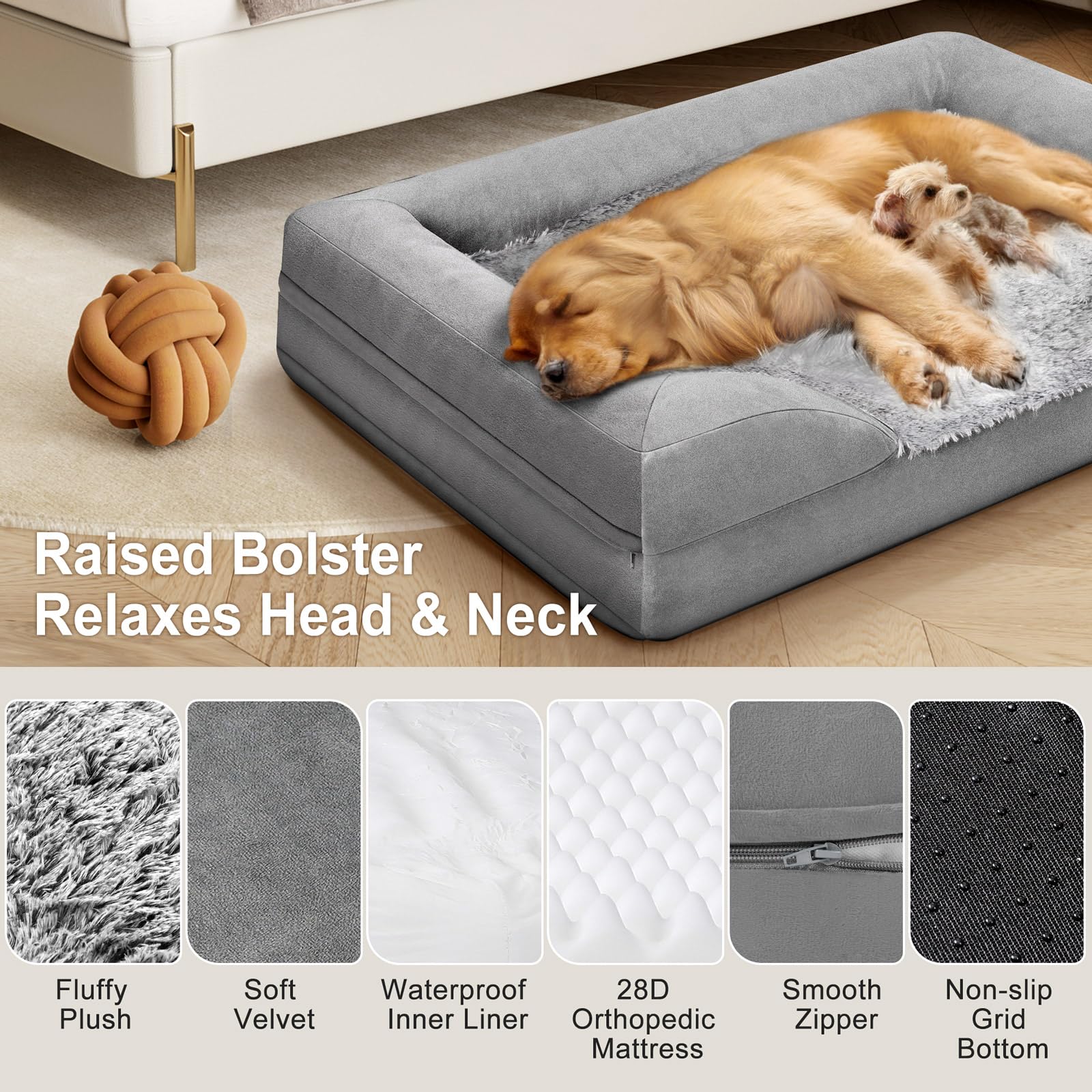 Gimars 3.7In Thickened Orthopedic Dog Bed For Large Dogs, Supportive Washable Xl Dog Sofa Bed With Bolster & 28D Egg-Crate Mattr