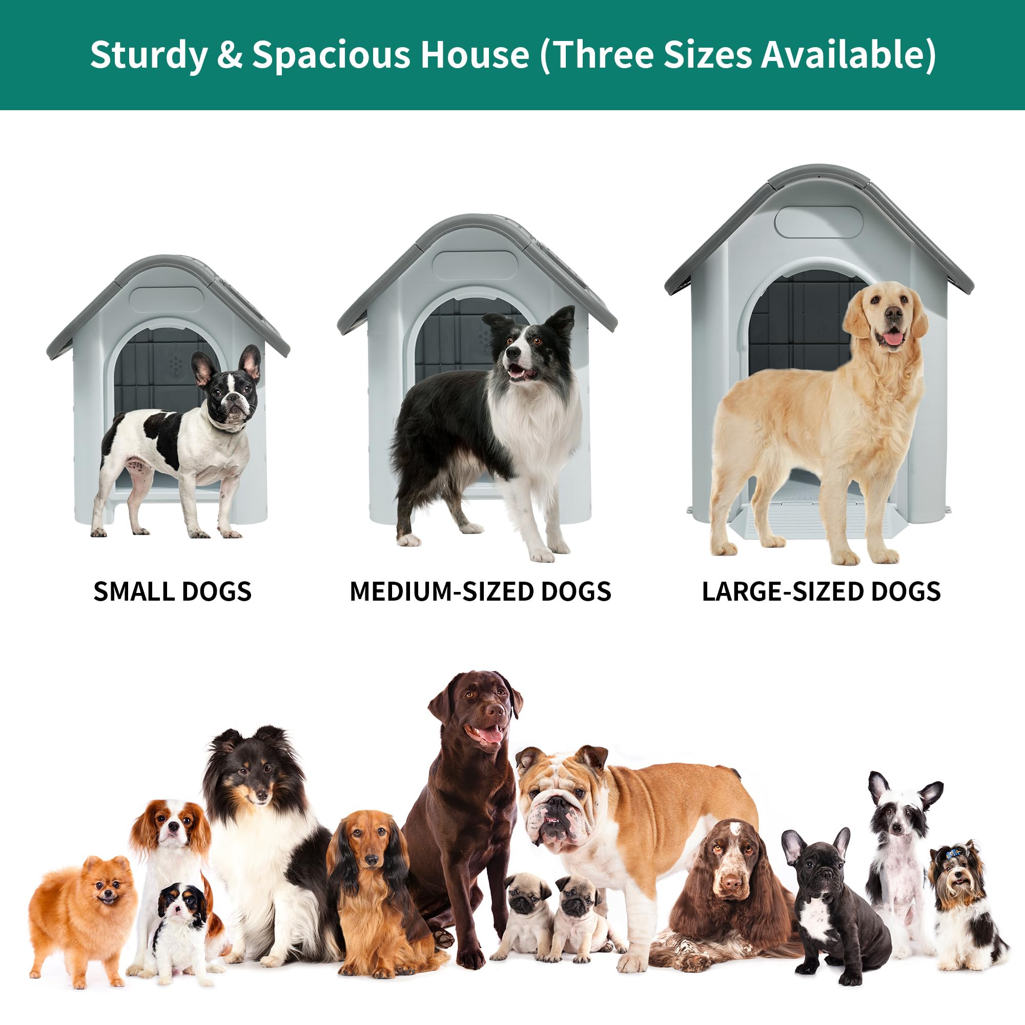 Yitahome 30'' Large Dog House Outdoor Plastic Doghouse Water Resistant Pet House With Adjustable Skylight And Elevated Base For