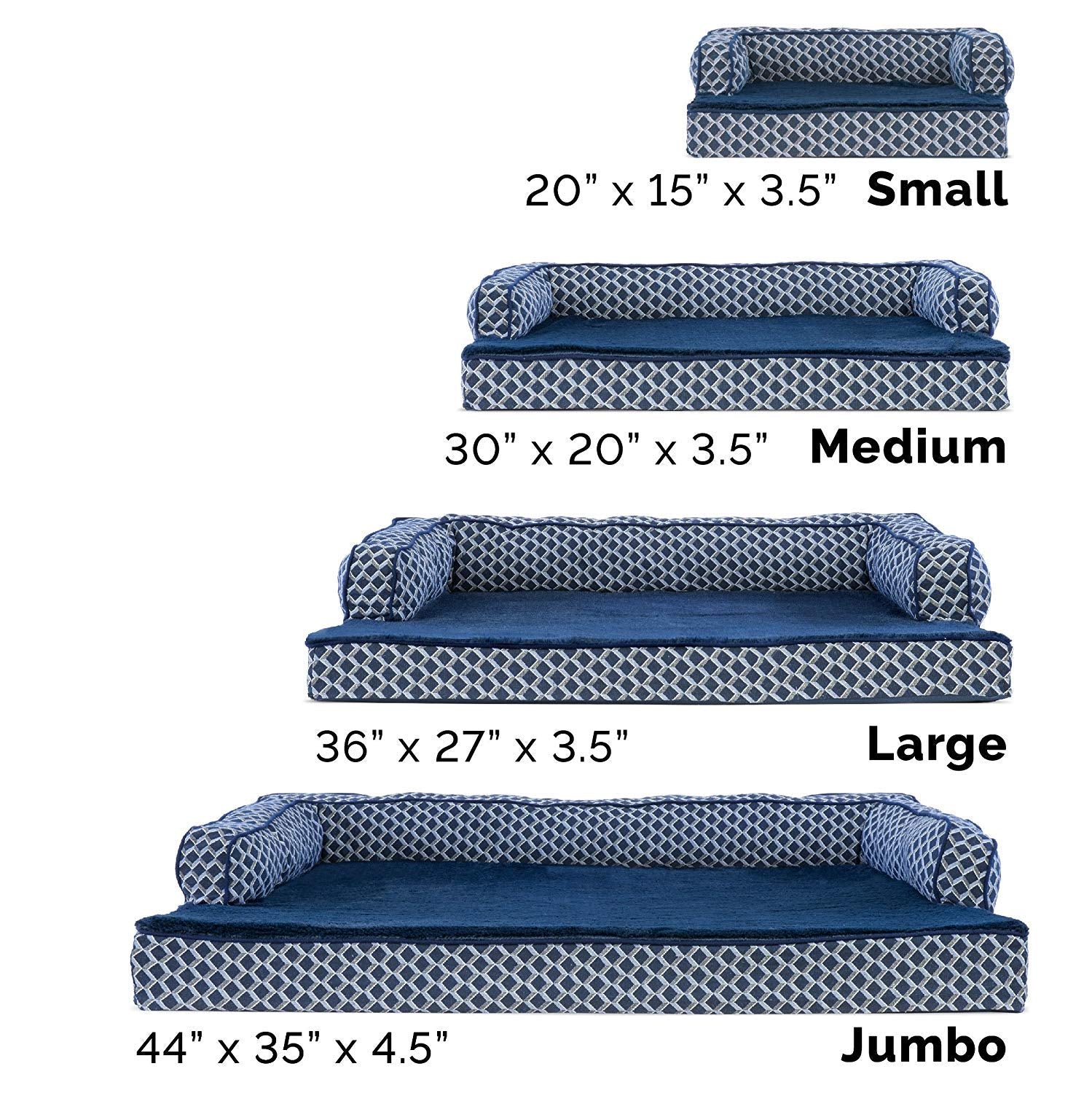 Furhaven Orthopedic Dog Bed For Large/Medium Dogs W/ Removable Bolsters & Washable Cover, For Dogs Up To 55 Lbs - Plush & Woven Decor Comfy Couch Sofa - Diamond Blue, Large