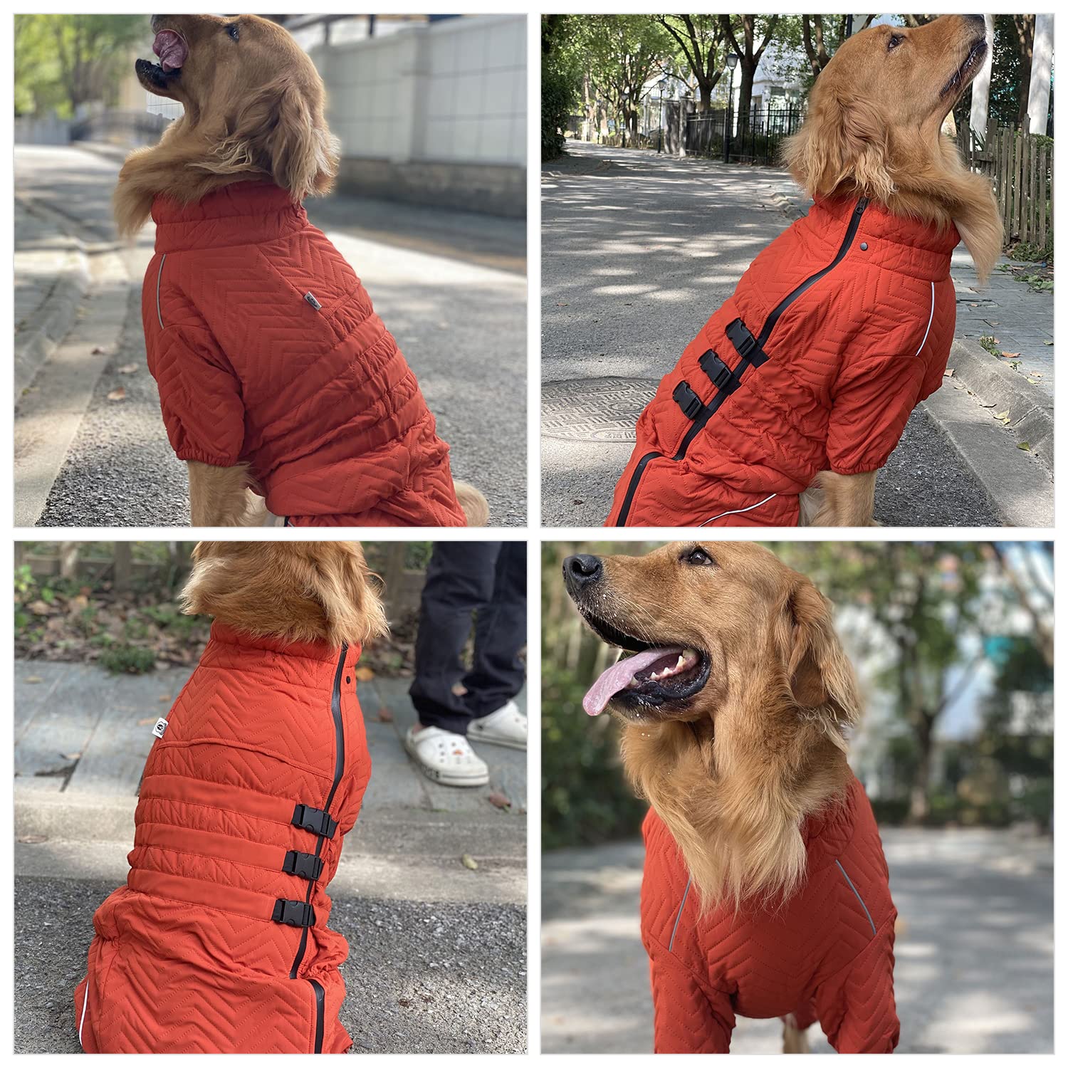 Warm Dog Coat Double Layers Dog Vest, 4 Legs Covered Windproof Waterproof Reflective, Orange Xl