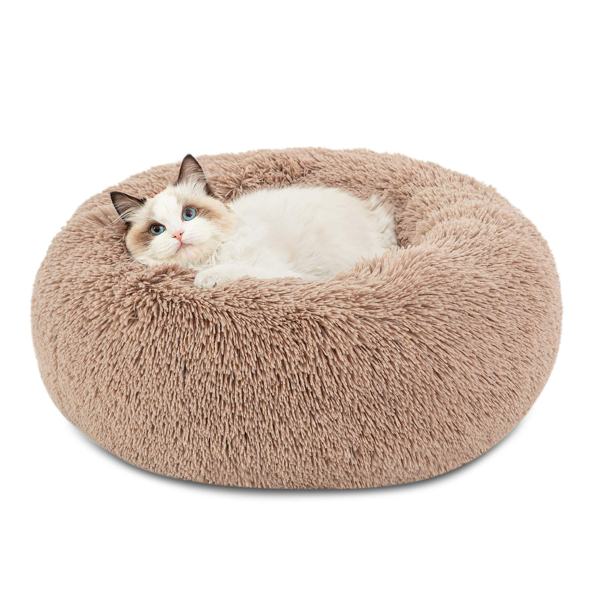 Bedsure Calming Cat Beds For Indoor Cats - Small Cat Bed Washable 20 Inches, Anti-Slip Round Fluffy Plush Faux Fur Pet Bed, Fits