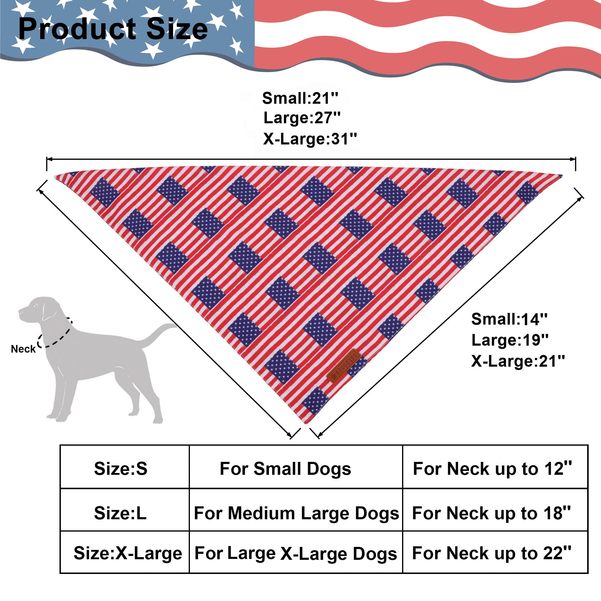 Adoggygo American Flag Dog Bandanas, Red Blue Patriotic Eagles Usa Flag Scarf, Multi Size, 4Th Of July Bandana For Medium Large