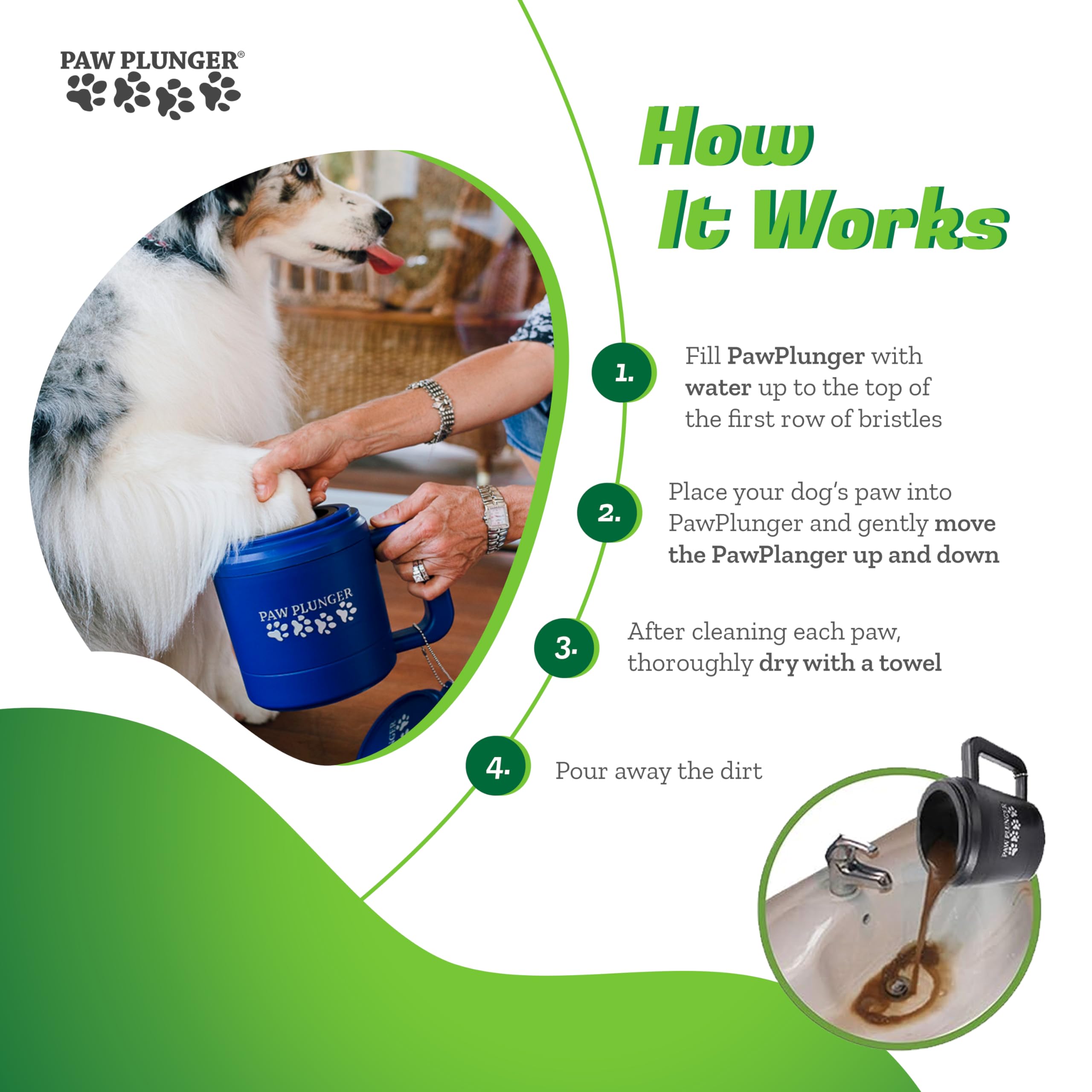 Paw Plunger Dog Paw Cleaner - Portable Silicone Washer for Large Dogs - Black, Model PAW355