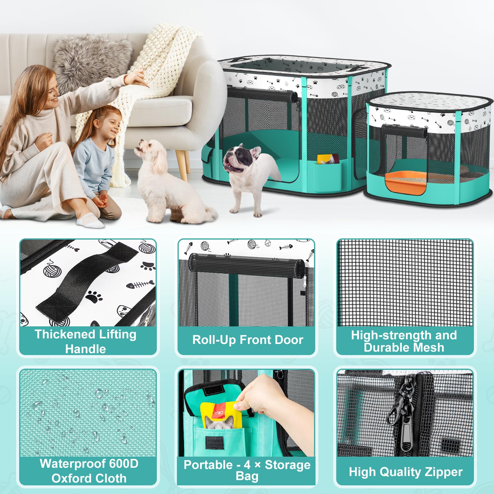 Bufor Portable Cat Playpen, Foldable Pet Dog Playpen With Pet Pee Pad, For Kitten Puppy Play Pen Indoor/Outdoor, Cats Enclosure