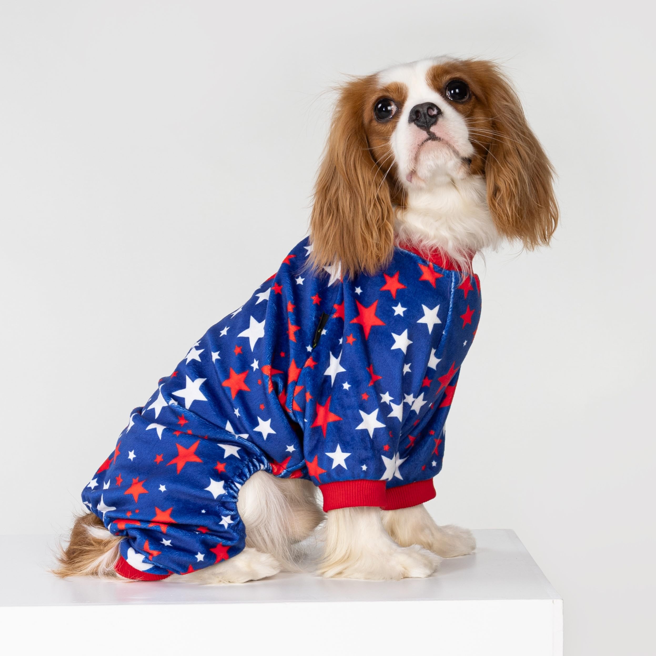 Fitwarm 4Th Of July Dog Pajamas, Patriotic Stars Dog Clothes For Small Dogs Boy Girl, Dog Onesie With Feet, Pet Outfit, Red, Blu