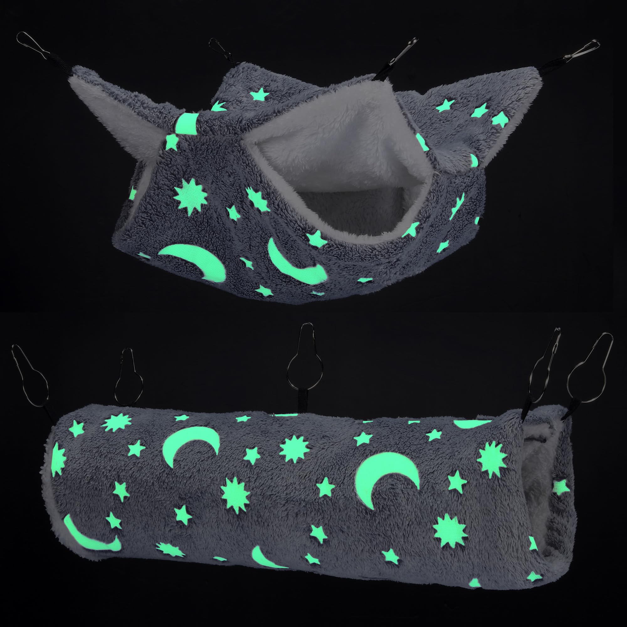 Mogoko Noctilucent Luminous Grey Guinea Pig Rat Hammock Bunkbed Hanging Tunnel And Soft Bed Mat For Ferret Hedgehog Squirrel Hid