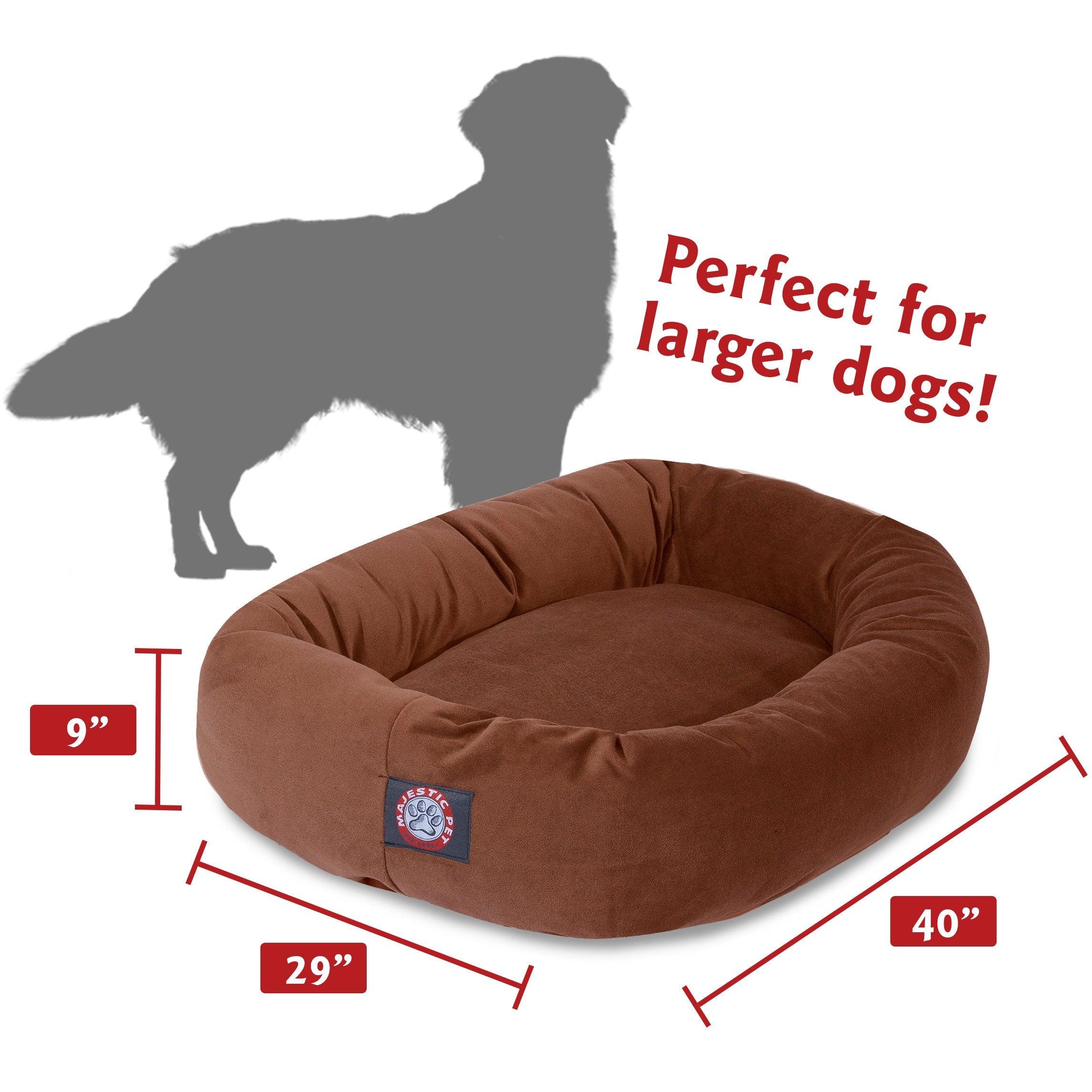 Majestic Pet 40 Inch Suede Calming Dog Bed Washable – Cozy Soft Round Dog Bed With Spine Support For Dogs To Rest Their Head - Fluffy Donut Dog Bed 40X29X9 (Inch) - Round Pet Bed Large – Rust