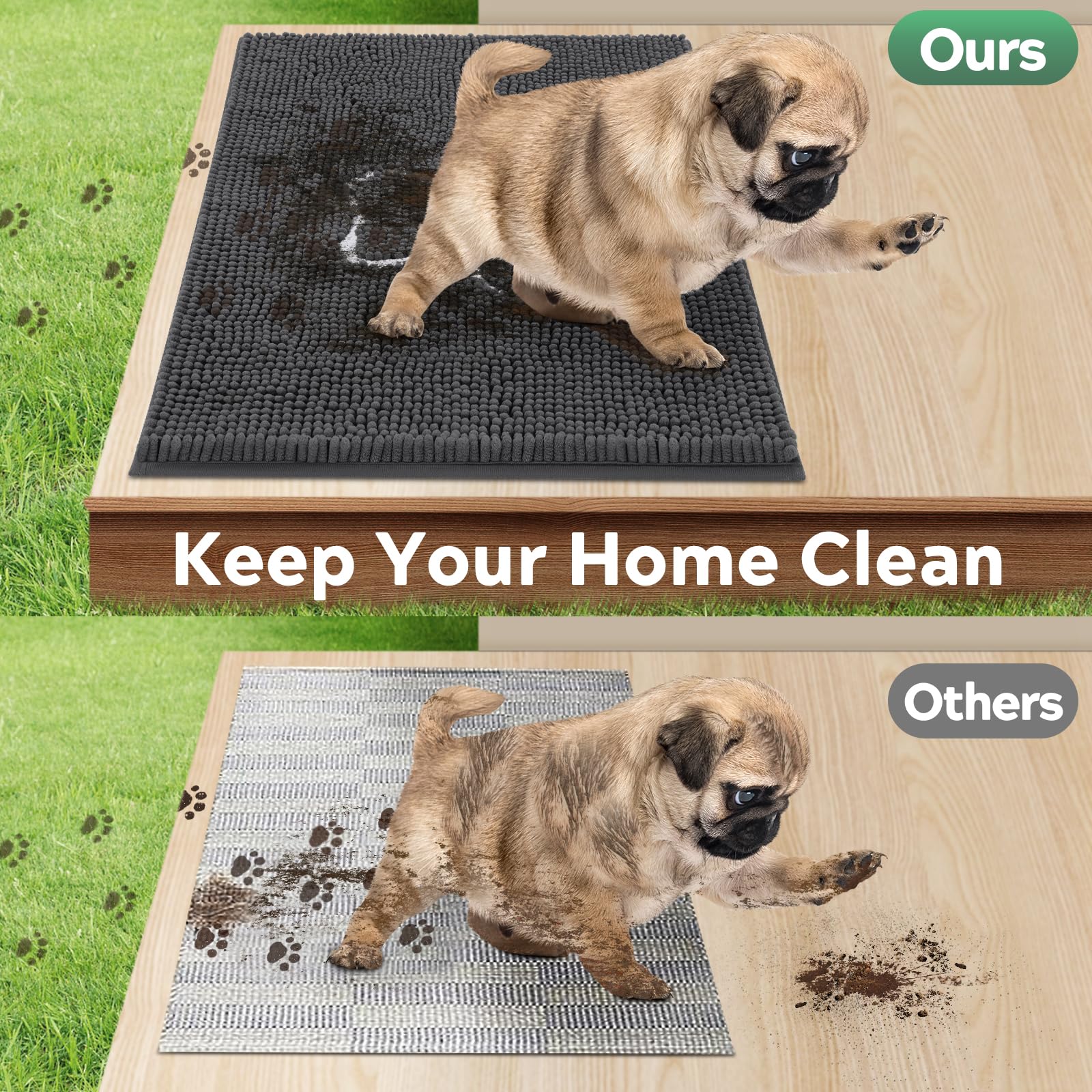 Dog Door Mat for Muddy Paws, Pet Rug Chenille Absorbent Outdoor Doormat 30 x 20 , Non Slip Heavy Indoor Doormat Soft Front Insid