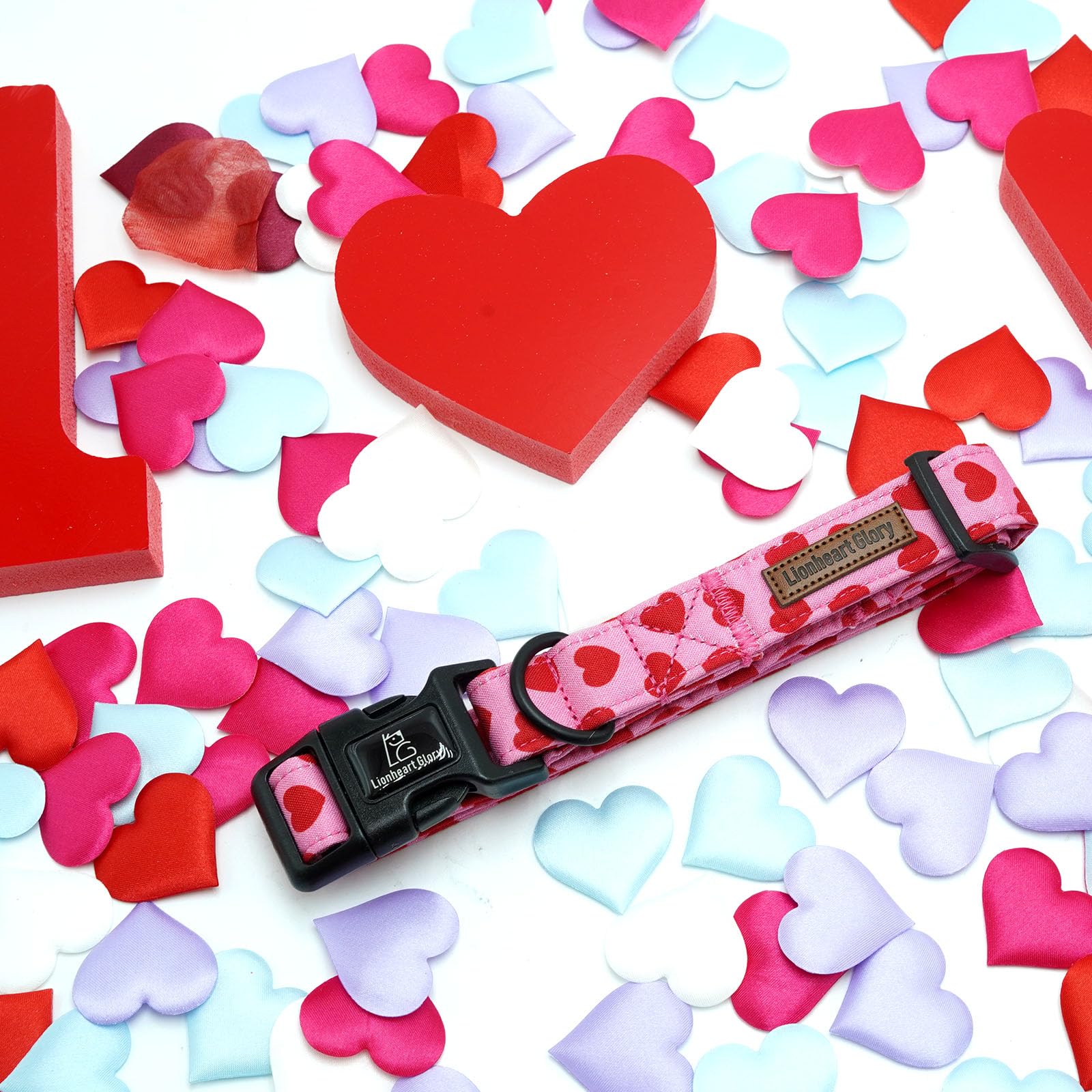 Lionheart Glory Valentine Collar-Red Hearts Dog Collar For Large Cute Pink Dog Collars Spring Female Male Pet Gift Adjustable He