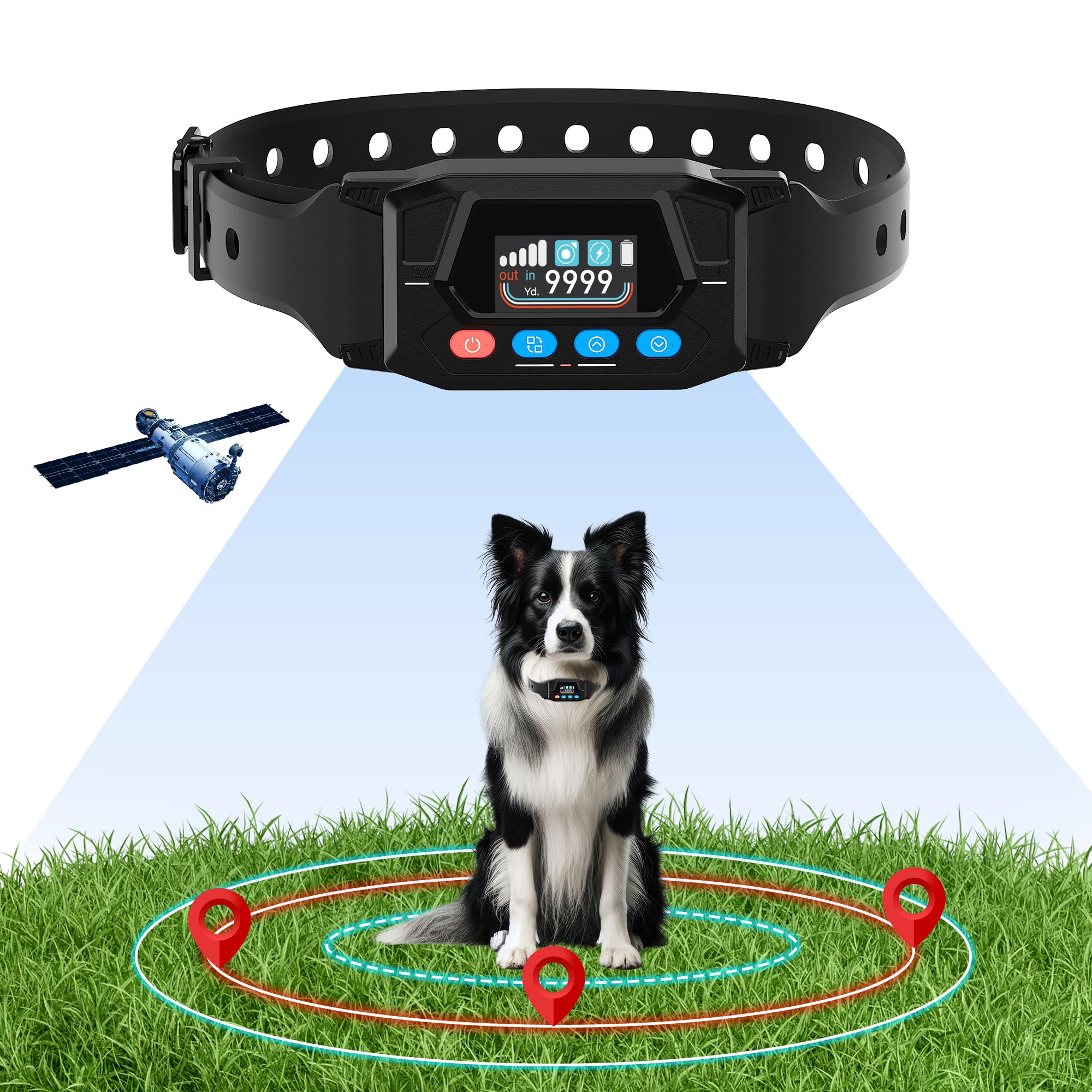 Pupkids Gps Wireless Dog Fence, Electric Fence For Dogs Perimeter Dog Collar With 3 Warning Modes - Radius Up To 33-9999 Yards W