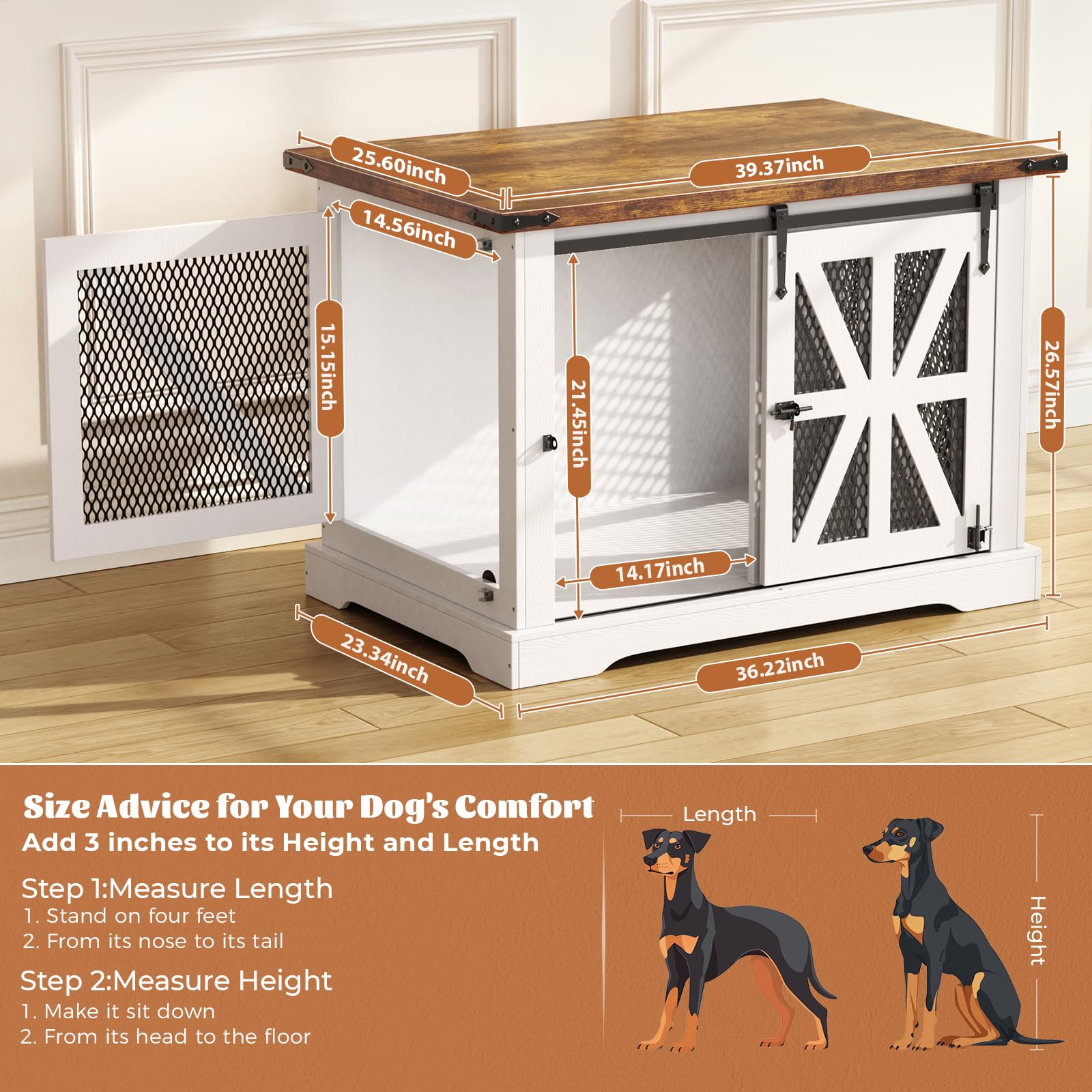 VOPEAK Farmhouse Dog Crate Furniture, Heavy Duty Large Dog Crate for Medium Large Dogs, XL Dog Cage Dog Kennel Indoor with Doubl