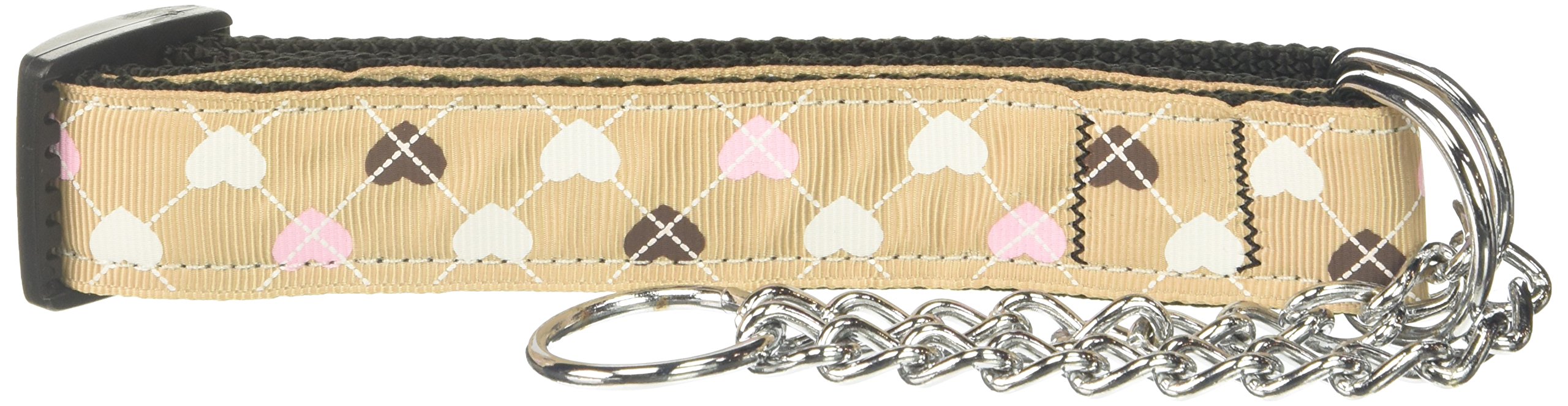 Mirage Pet Products Argyle Hearts Nylon Ribbon Martingale Collar for Pets, Medium, Tan