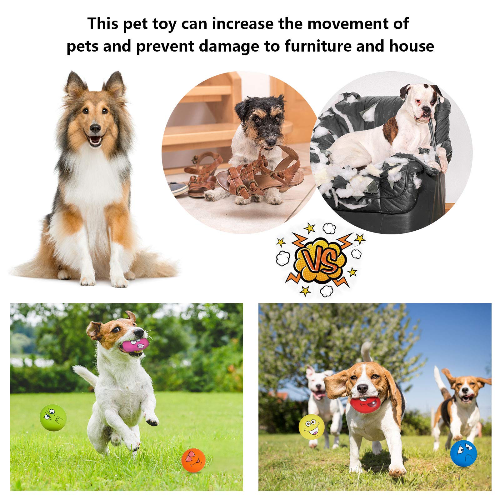 Coricorsu Dog Toy Squeaky Dog Toys Funny Face Chewing Latex Rubber Soft Fetch Play Interactive Dog Balls For Puppy Small Medium Pet Dog (6Pcs)