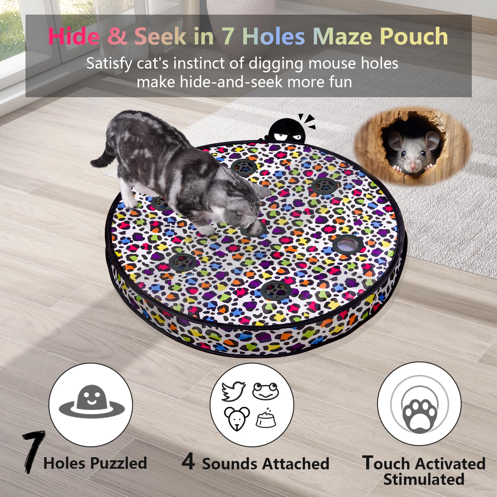 ORSDA Cat Toys, Interactive Activated Moving Ball in 7 Holes Mat, Automatic Fast Rolling Ball, Hide and Seek Toys for Indoor Cat