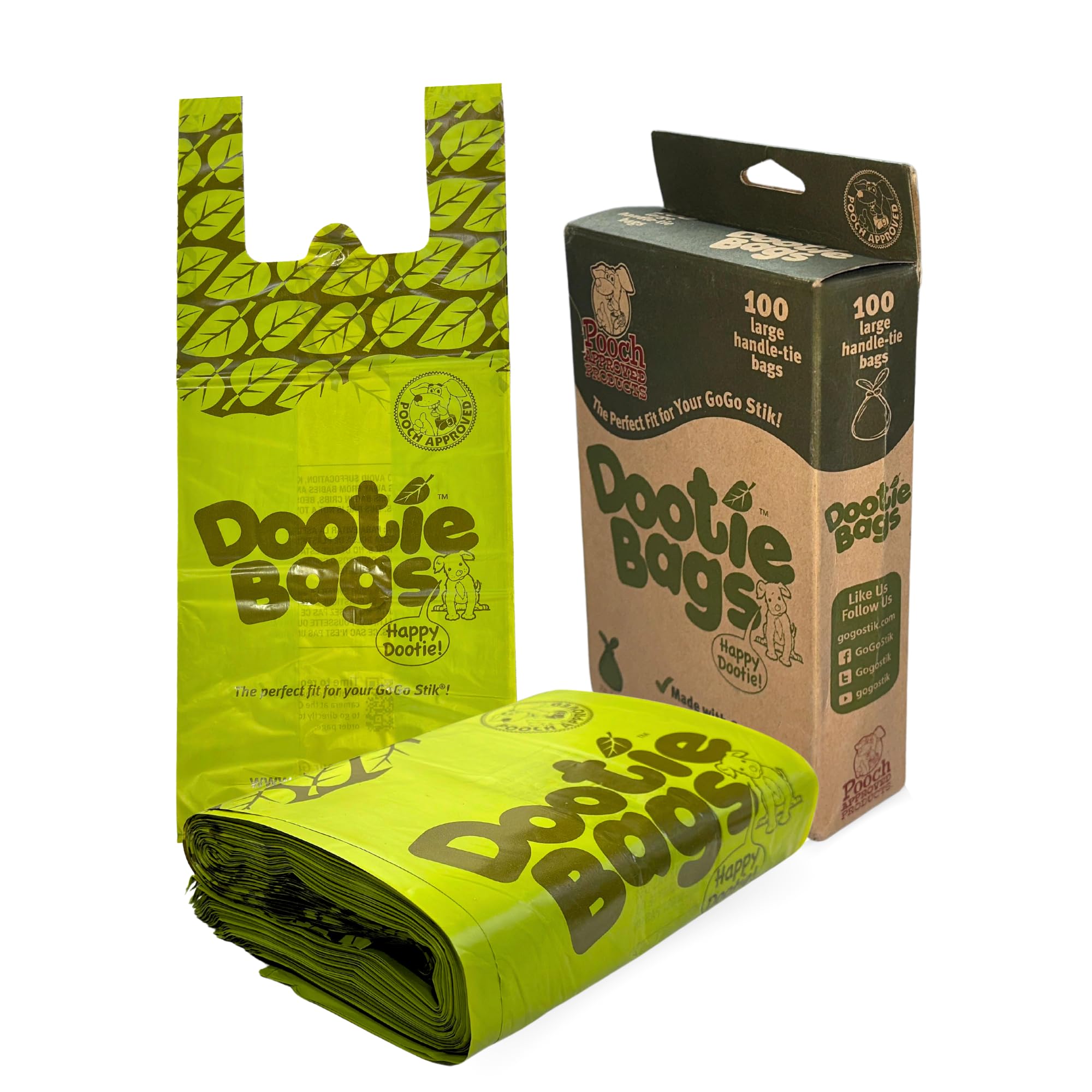 Pooch Approved Dootie Bags - Dog Poop Bags - Tie-Handles - 100 Count Dootie Strong Leakproof Bags - Perfect for Dogs & Cats - Li
