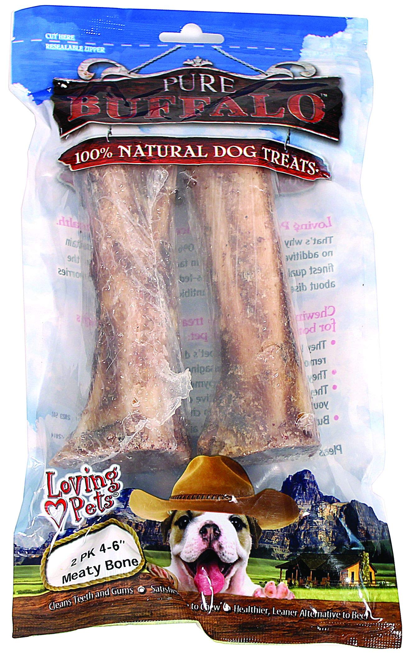 Loving Pets Pure Buffalo 4 To 6-Inch Meaty Femur Bone Dog Treat, 2-Pack