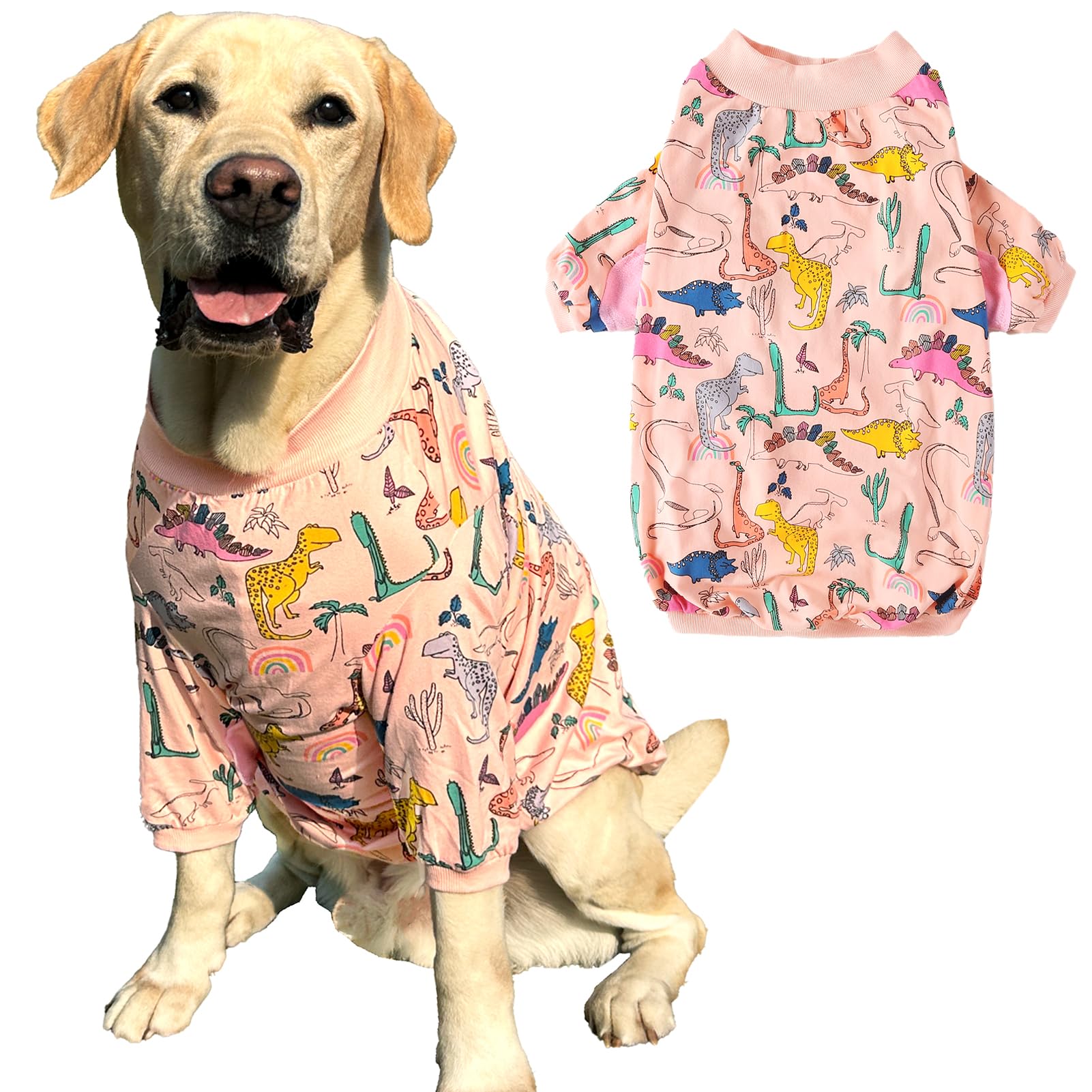 Dog T Shirts Colorful Dinosaur Pattern Dog Clothes for Large Medium Small Dogs Breathable Stretchy Cotton Clothes Dog Pajamas(XL