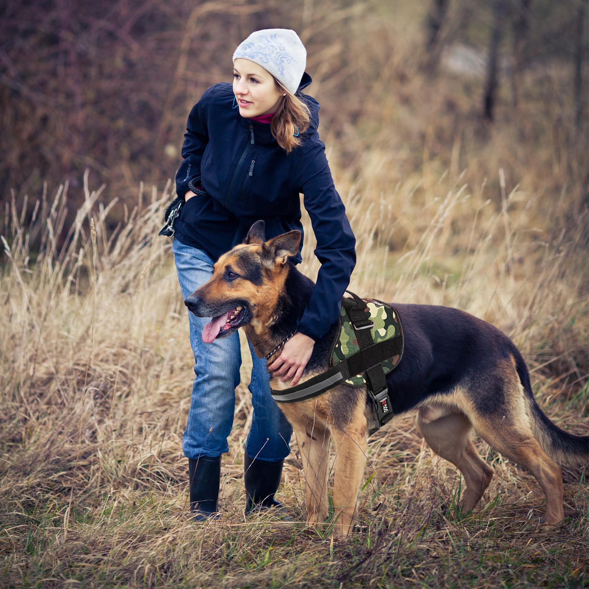 Dog Harness, Reflective No-Pull Adjustable Vest With Handle For Walking, Training, Service Breathable No - Choke Harness For Small, Medium Or Large Dogs Room For Patches Girth 36 To 46 In Green Camo
