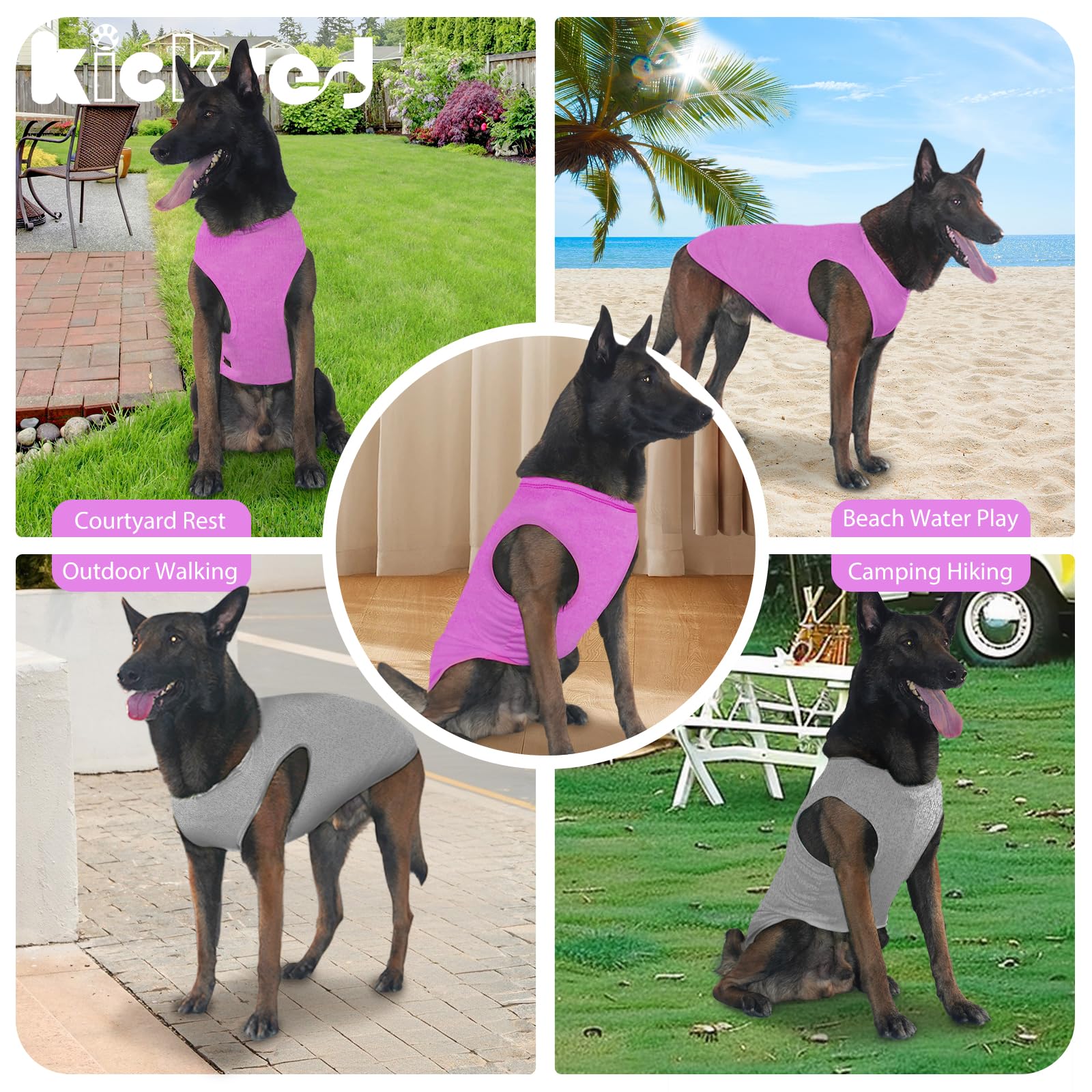Kickred 2 Pack Dog Shirts, Summer Lightweight Dog T-Shirts Sleeveless Vest, Breathable Pet Clothes Tank Top For Large Medium Dog