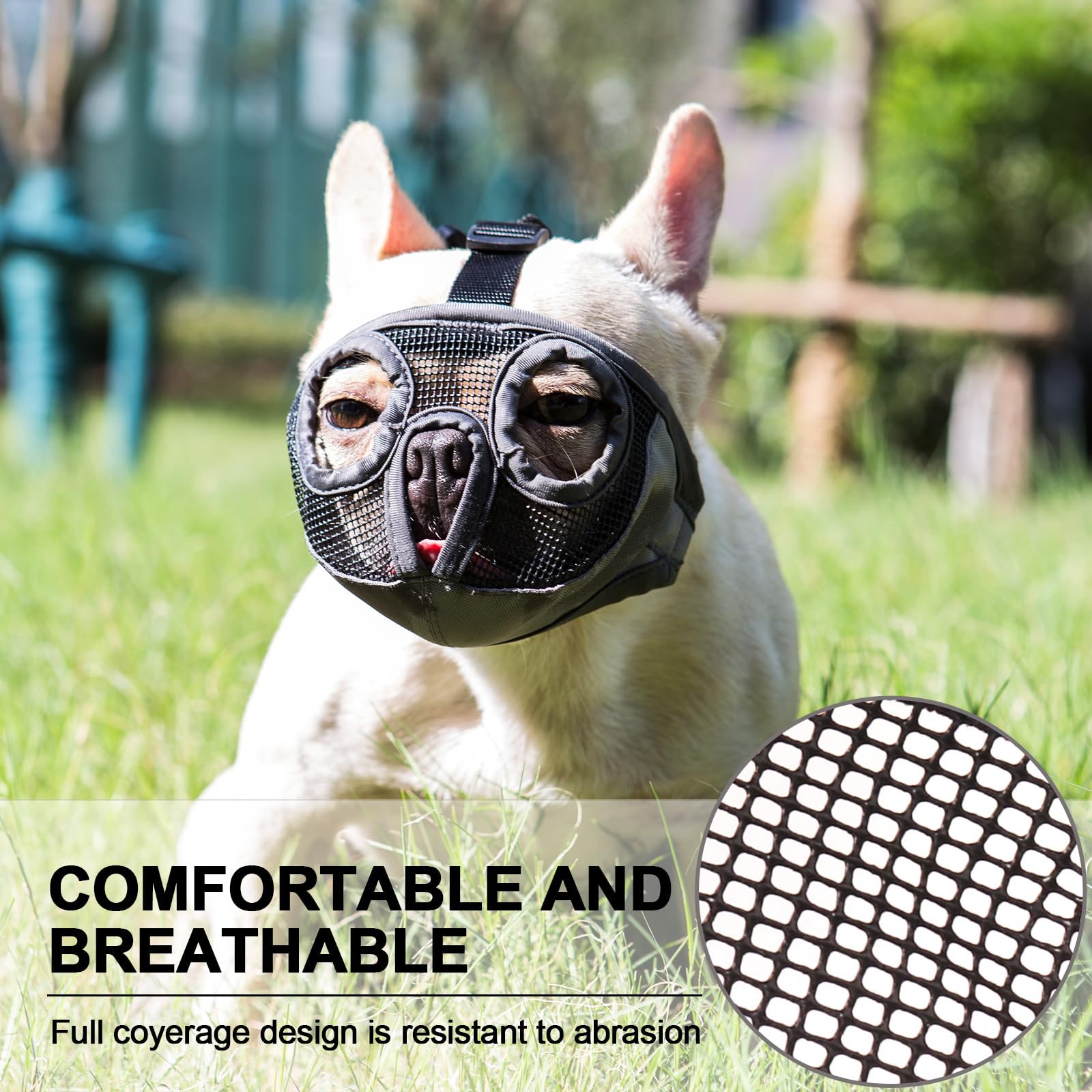 Short Snout Dog Muzzles- Bulldog Muzzle Breathable Mesh Dog Mask For Biting Chewing Training Licking Grooming (Gray, Xl(Head 18.