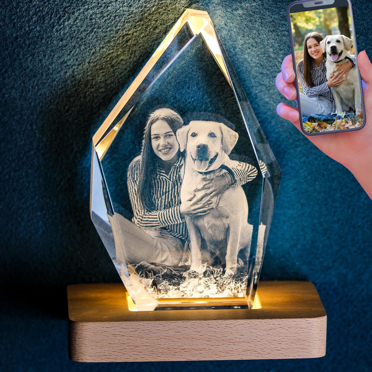 Zeiniyio Personalized Dog Memorial Gifts, Custom Pet 3D Crystal Photo,Pet Memorial,3D Engraved Crystal Keepsake Gift D  Cor Dogs