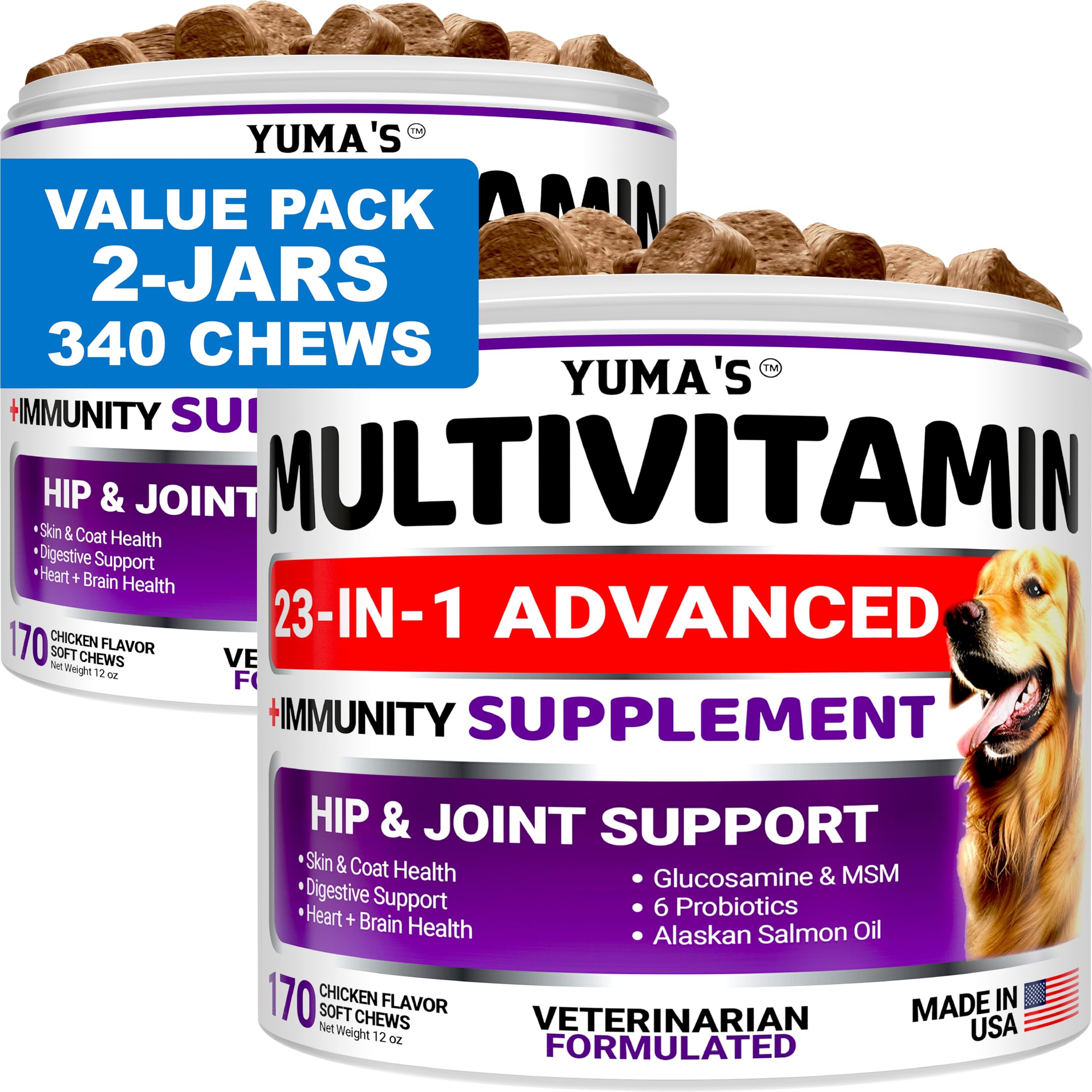 2-Pack Dog Multivitamin Chewable with Glucosamine - Dog Vitamins and Supplements - Senior & Puppy Multivitamin for Dogs - Hip & 