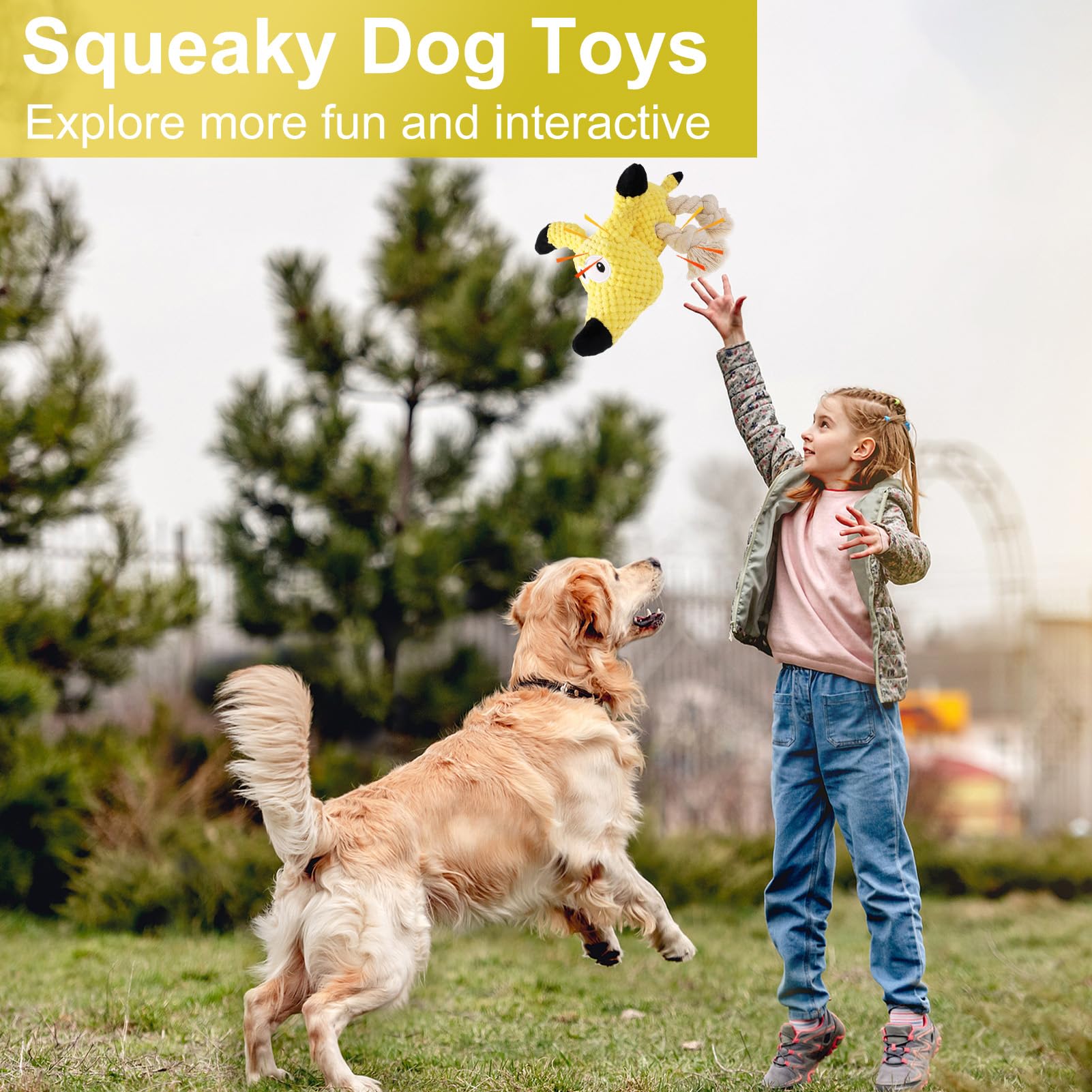 Letsmeet Squeaky Plush Dog Toys - Rope-Designed Interactive Dog Chew Toy for Large Dogs, Puppy Toys for Tug of War, Durable Pet
