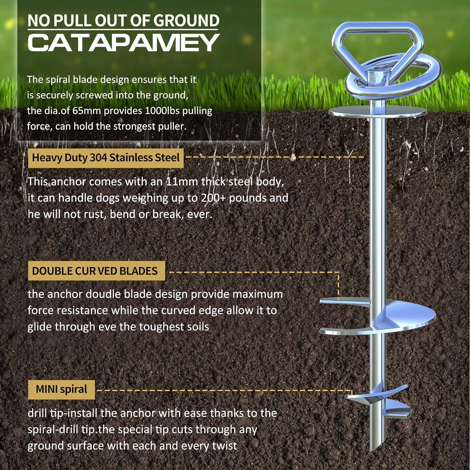 Catapamey Dog Tie Out Stake,360 Swivel Dog Run Anchor,Dog Runner For Yard,Heavy Duty Dog Stake For Large Dogs Up To 200 Lbs-Dog