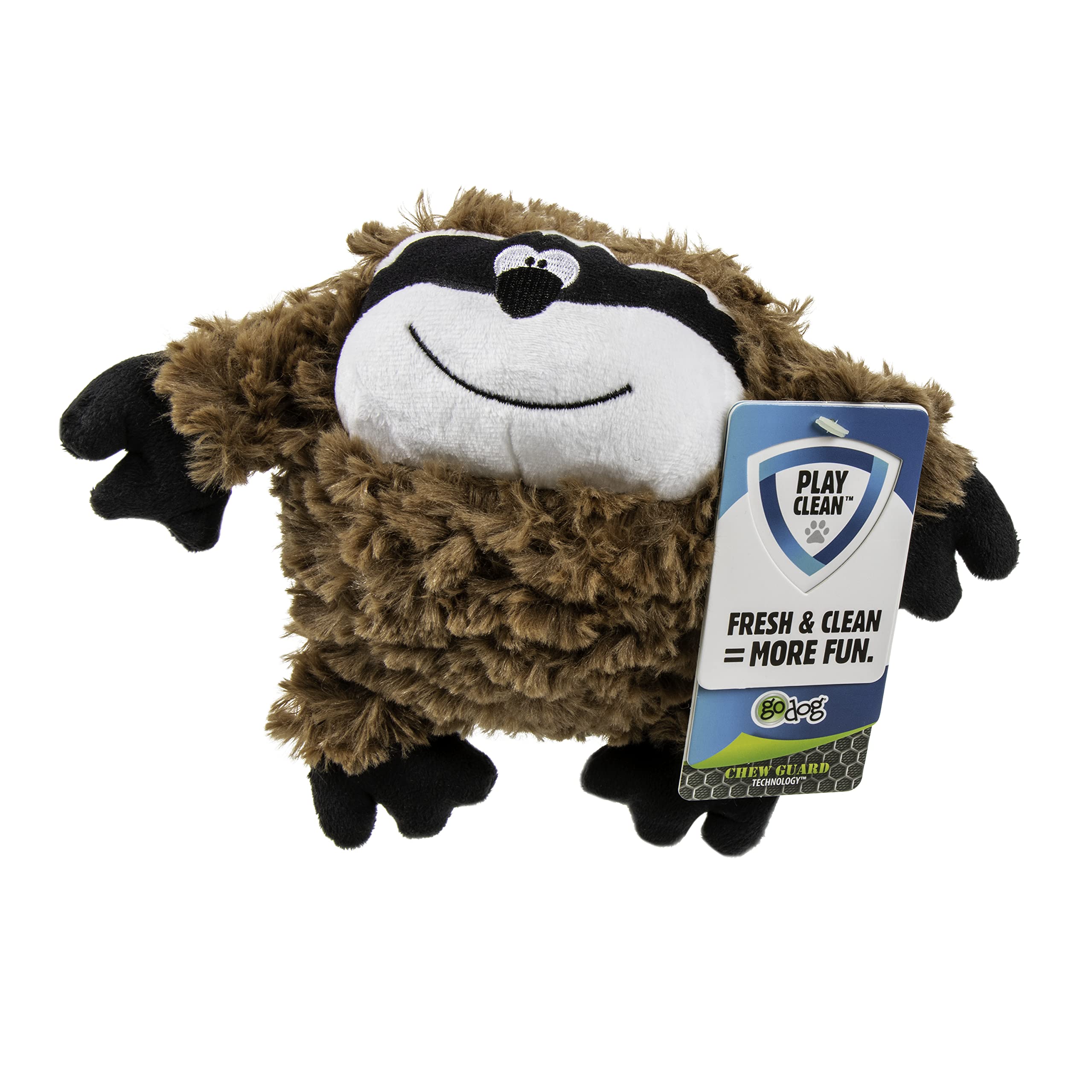 goDog PlayClean Sloth Squeaky Plush Dog Toy with Odor-Eliminating Essential Oils, Chew Guard Technology - Brown, Large