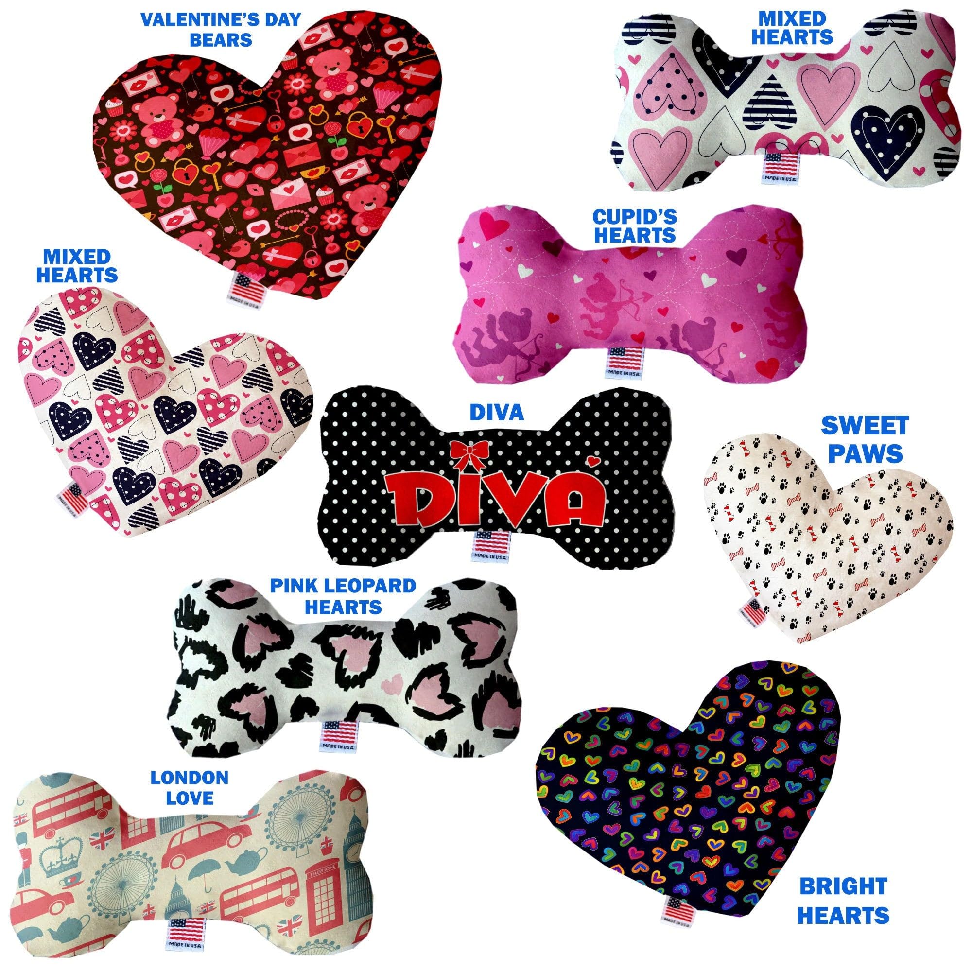 Pet and Dog Plush Heart or Bone Toy, &quot;Valentine's Day Group&quot; (Available in different sizes, and 8 different pattern options!) Pink Leopard Hearts 8&quot; Plush Heart