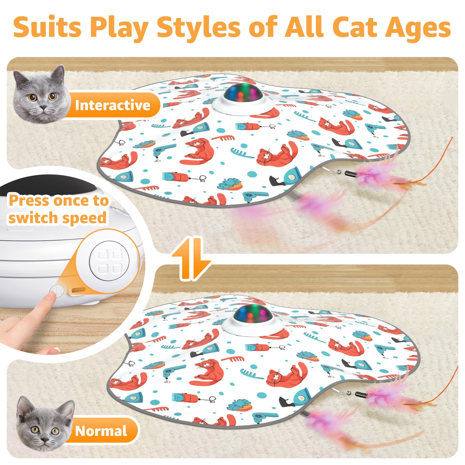 Interactive Cat Toys Rechargeable: Moving Concealed Feathers With Chime - Hide And Seek Toys,Touch Cat Kitten Toy Exercise Toys