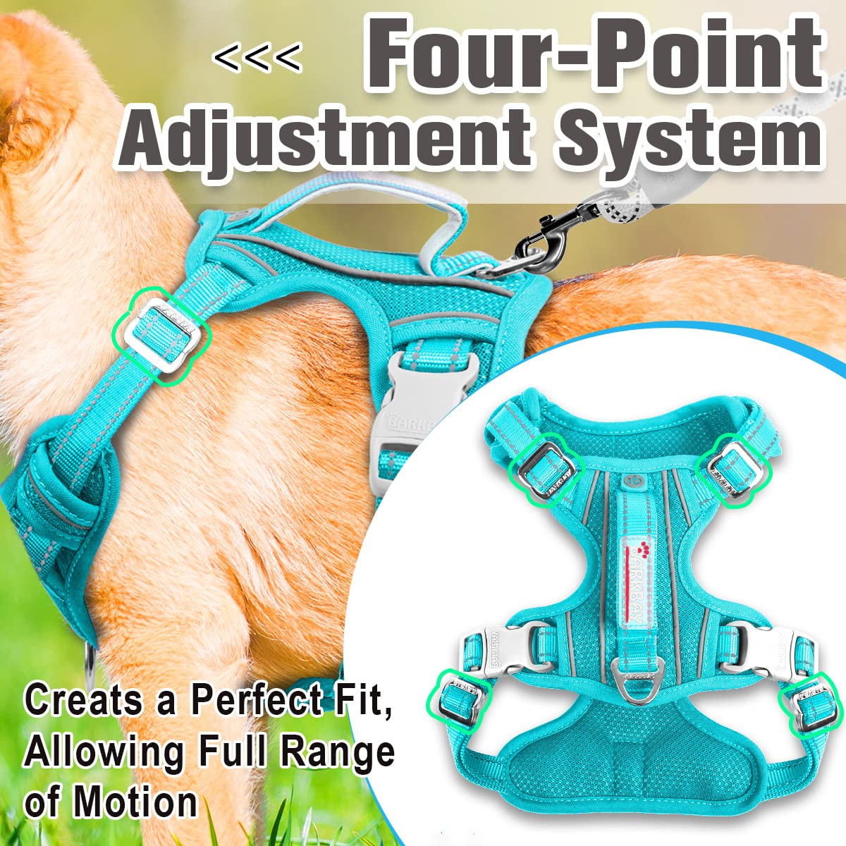 Barkbay No Pull Dog Harness Front Clip Heavy Duty Reflective Easy Control Handle For Large Dog Walking With Id Tag Pocket(Ocean Blue,M)