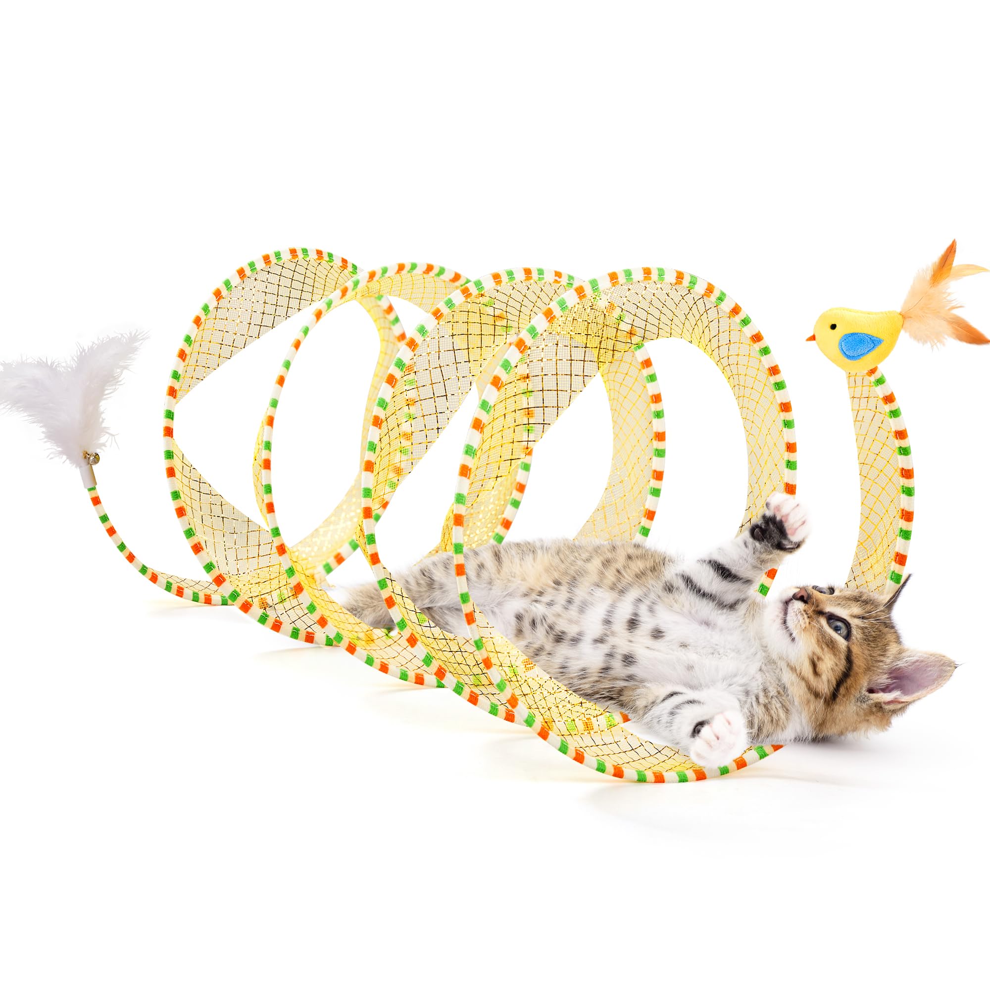 Potaroma Spiral Tunnel Cat Toy, Self Play Cat Play Spiral Kitten Collapsible Spring Tunnel Toy For Indoor Cats With Feather And 
