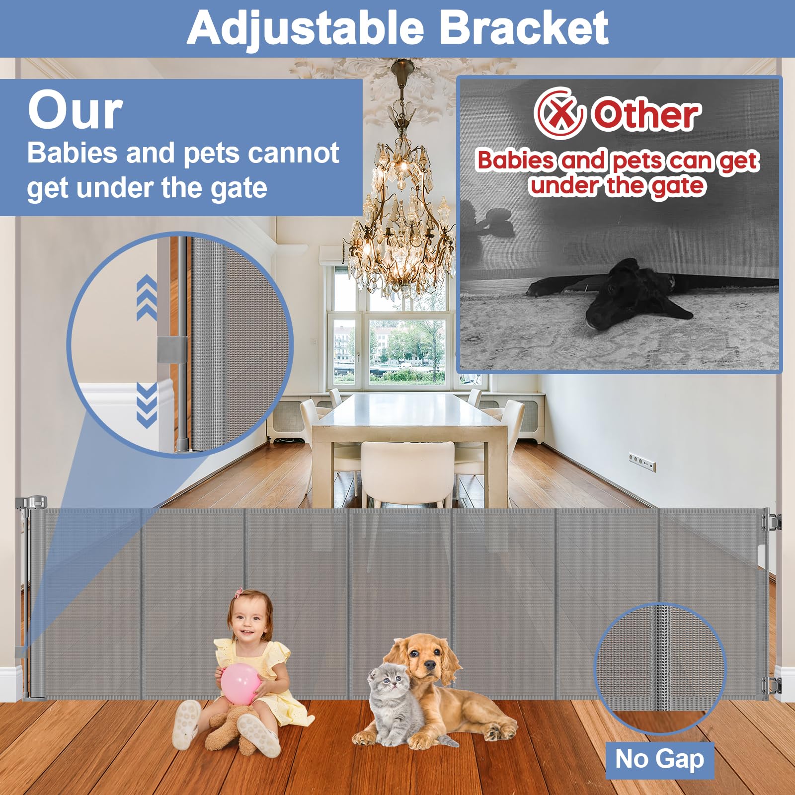 Reinforced 200 Inch Retractable Baby Gate Extra Long Baby Gates for Large Openings Bottom Anti-Crawl 16.7 Ft Outdoor Dog Gates f