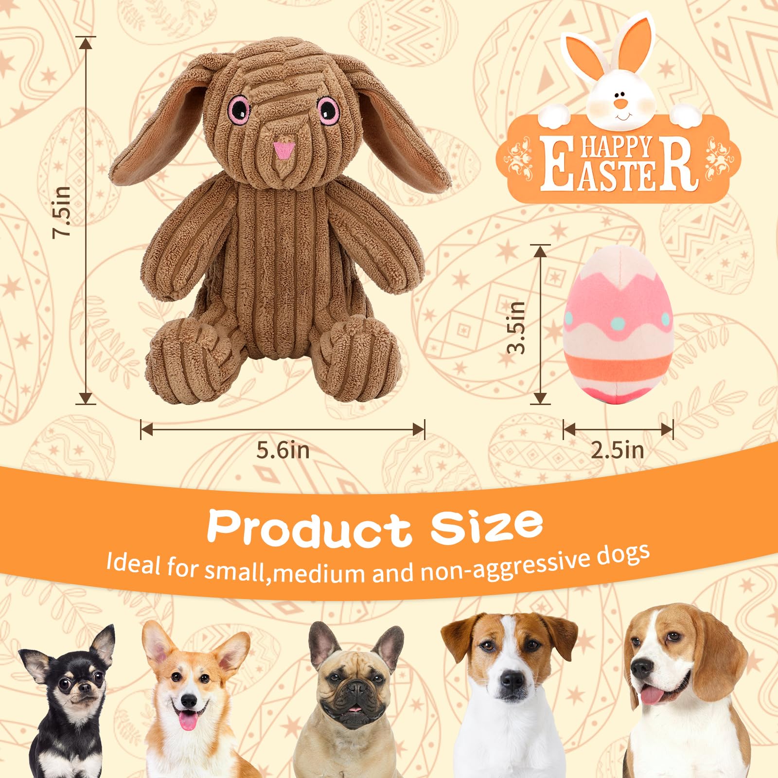 Stuffed Dog Toys Easter Rabbit Dog Toy, Squeaker Plush Dogs Toy With Crinkle Paper, Interactive Durable Puppy Chew Toy Pet Easte